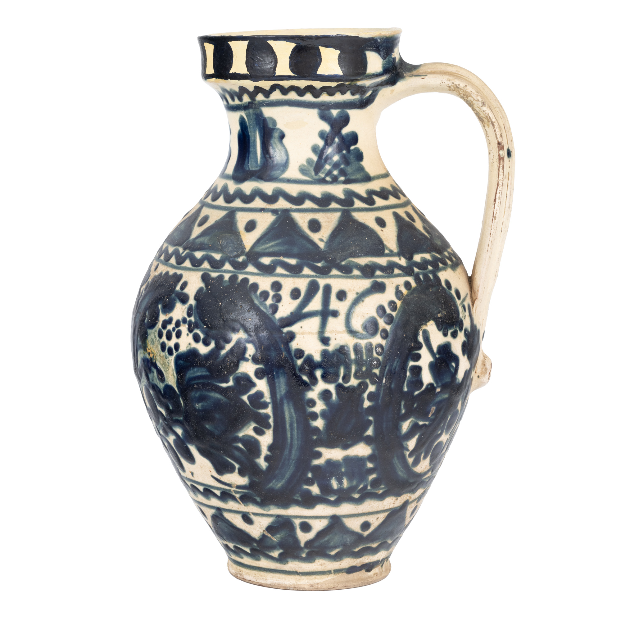 Vas săsesc din ceramică, decorat cu lalele și motive geometrice stilizate, Drăușeni sau Rupea, datat 1846, piesă rară, de colecție