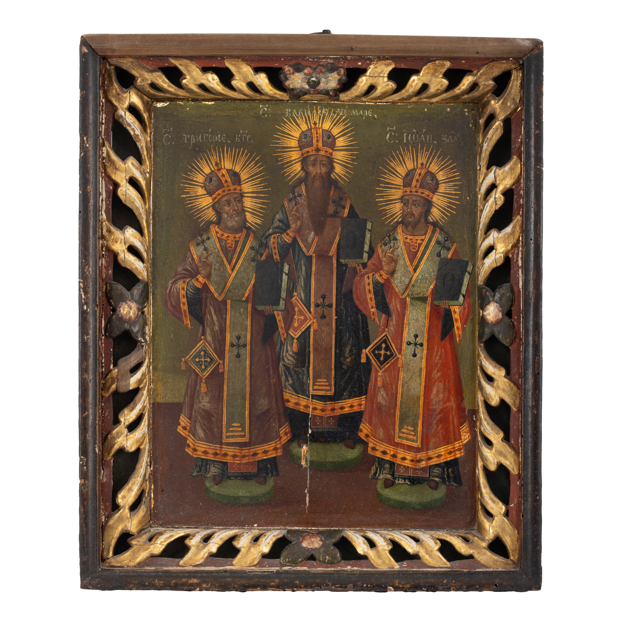 Icon on wood, "The Three Hierarchs (Basil the Great, John Chrysostom, and Gregory)", Romanian school, first half of the 19th century