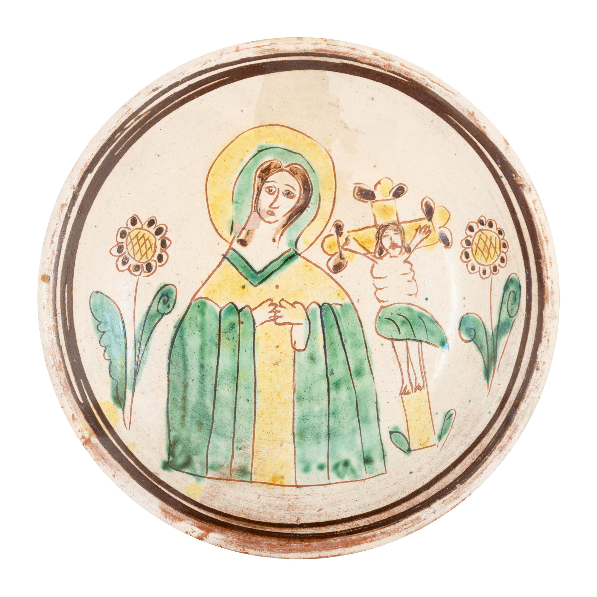 Farfurie decorativă, tip kuty (Rădăuţi), perioada interbelică, semnată Constantin Colibaba 