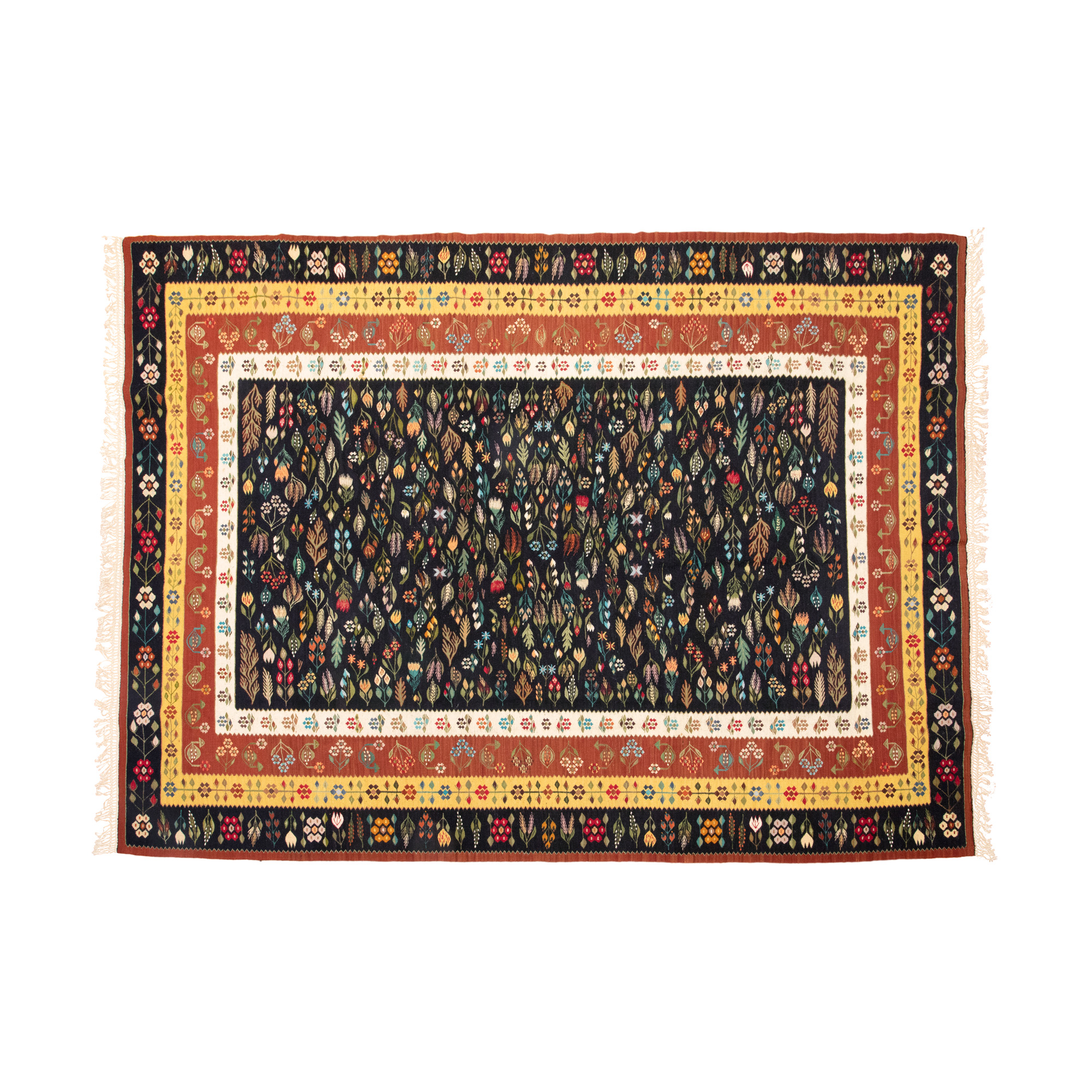 Oltenian wool carpet, richly decorated with the tree of life, wheat spikes and other floral-vegetable motifs, monastic workshop, mid 20th century.