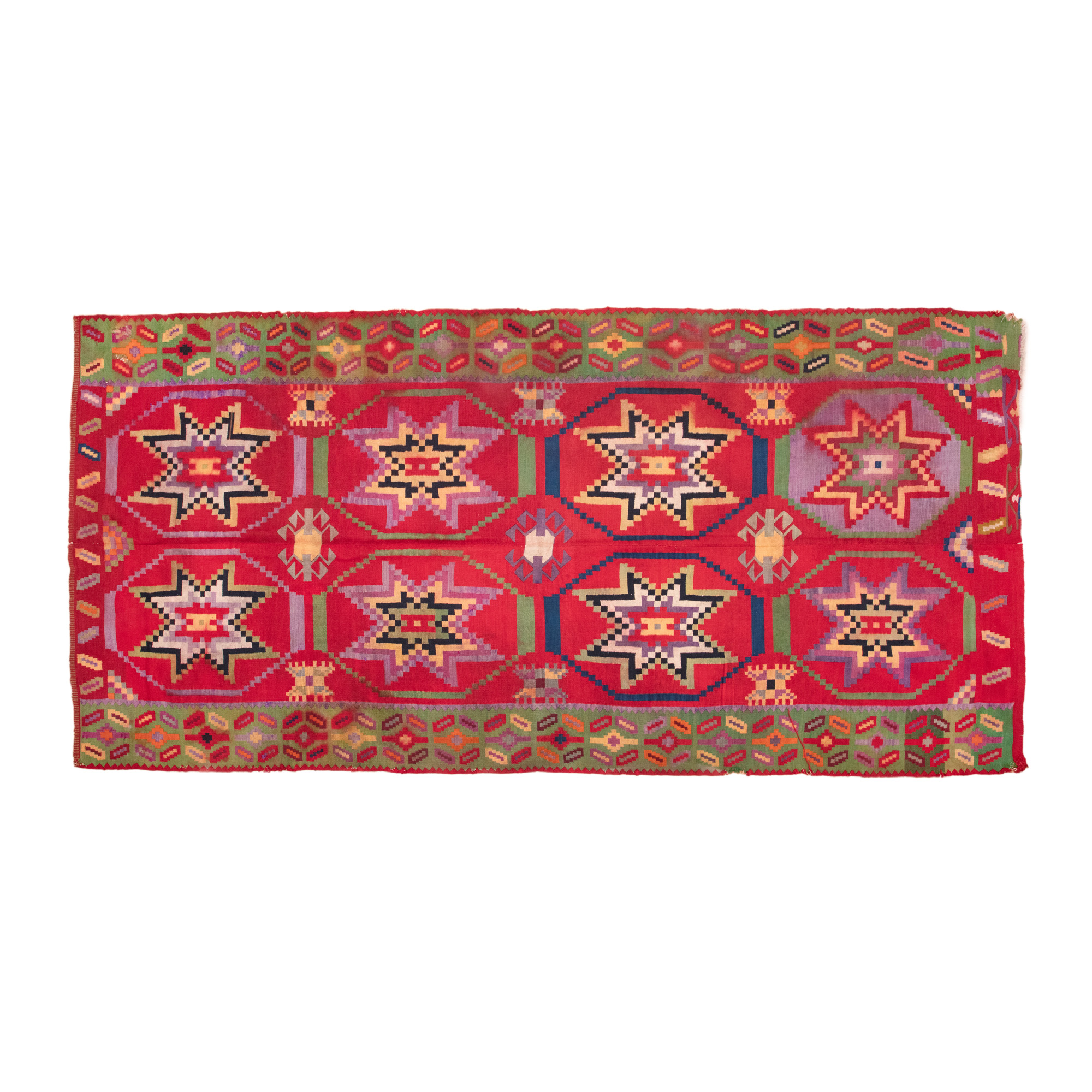 Moldavian wool rug, decorated with stars and three crayfish, monastic workshop, early 20th century.