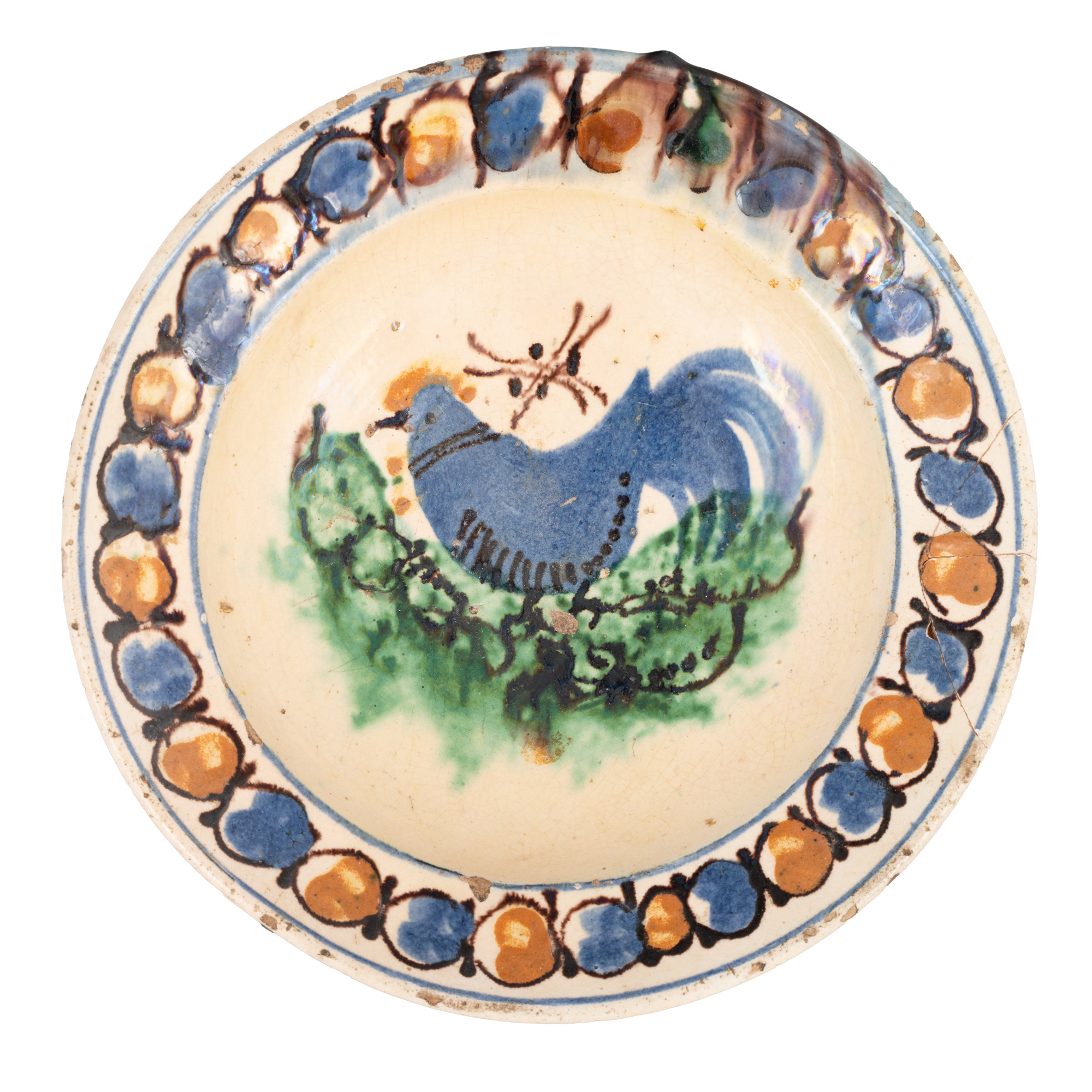 Ceramic Plate, Decorated with Rooster, Turda, Early 20th Century