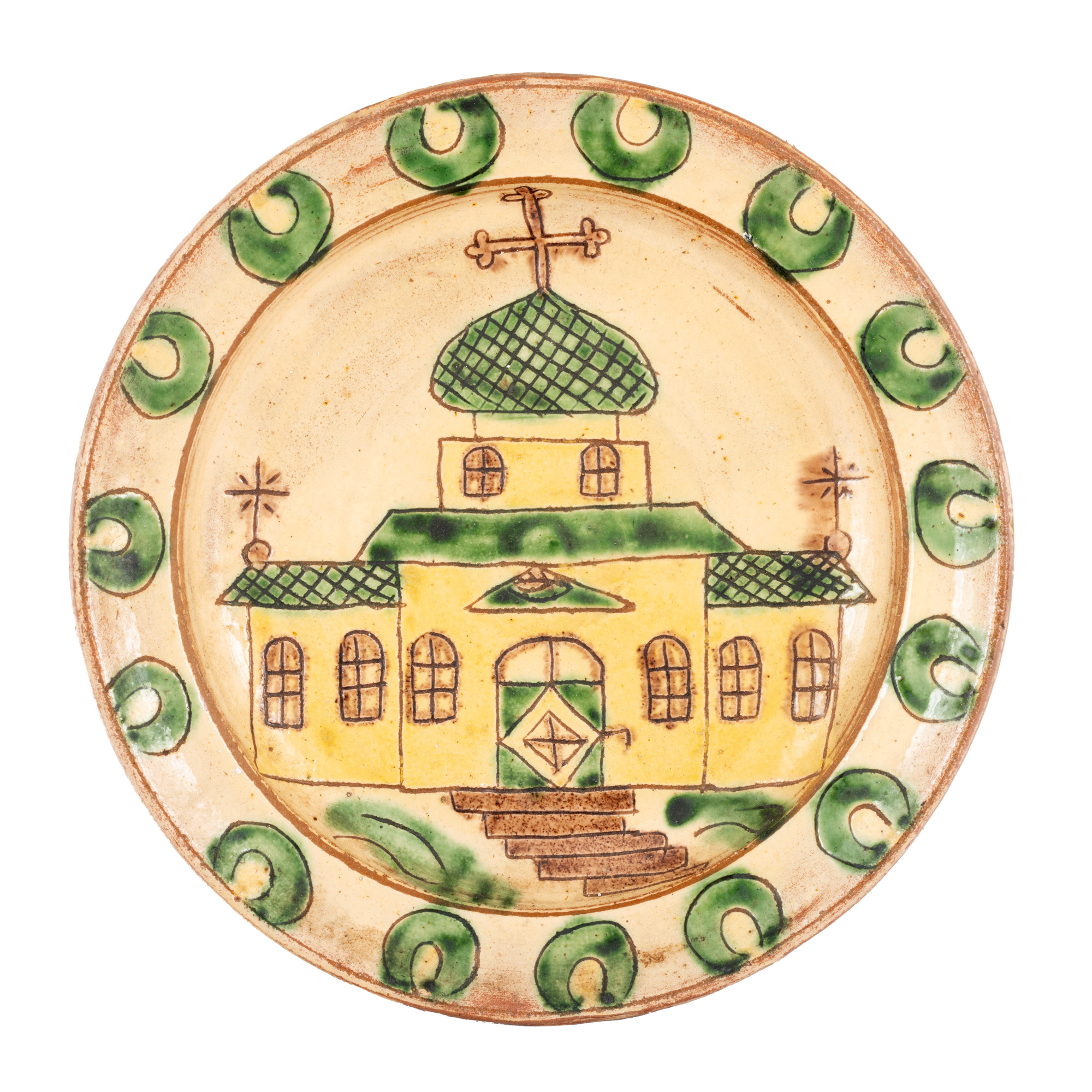 Decorative Kuty-type Plate, Illustrating a Church, Rădăuți, First Half of the 20th Century