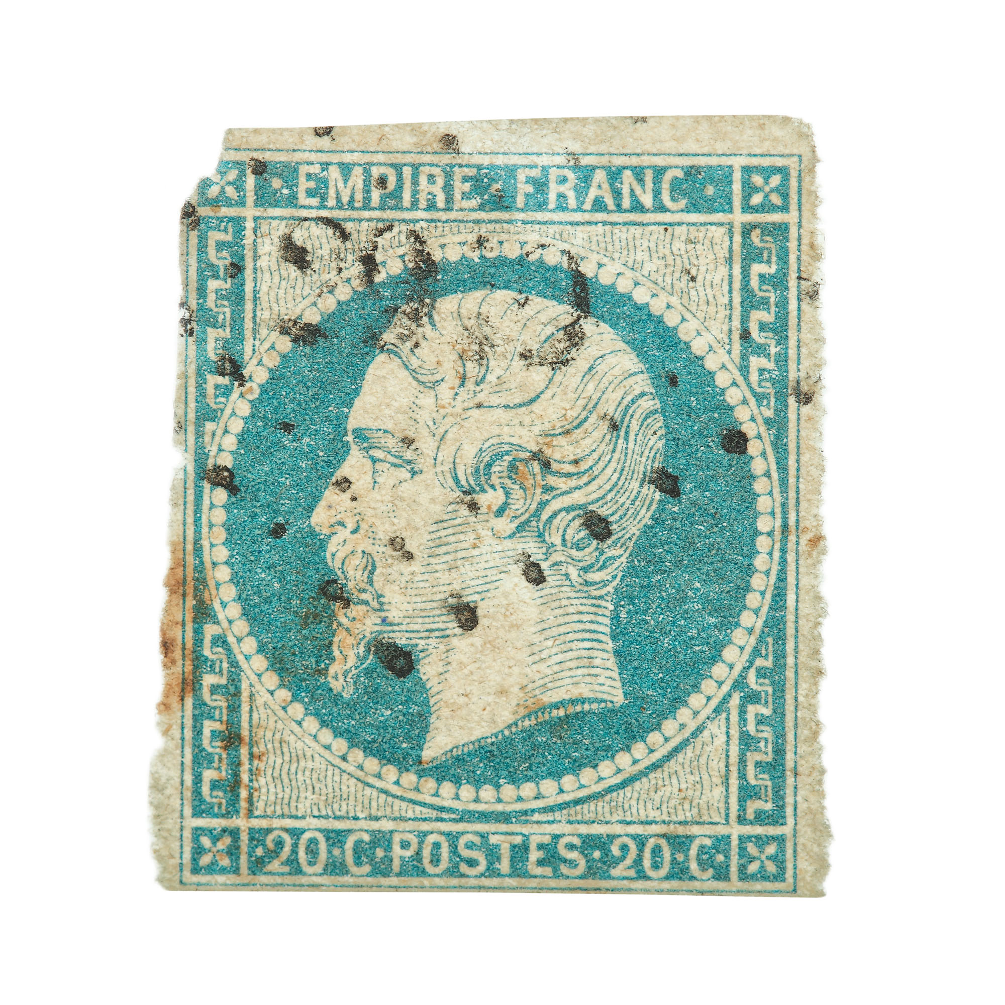 Greenish-blue "Napoleon III" 20 cent stamp, France, 1853