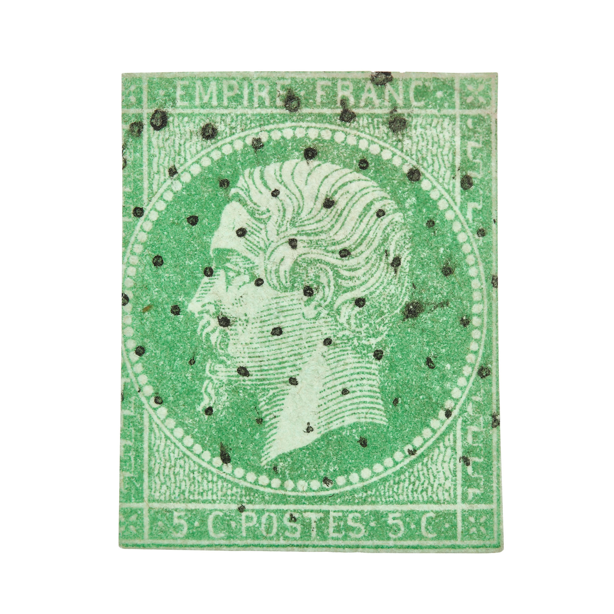 "Napoleon III - greenish" 5 cent stamp, France, 1853
