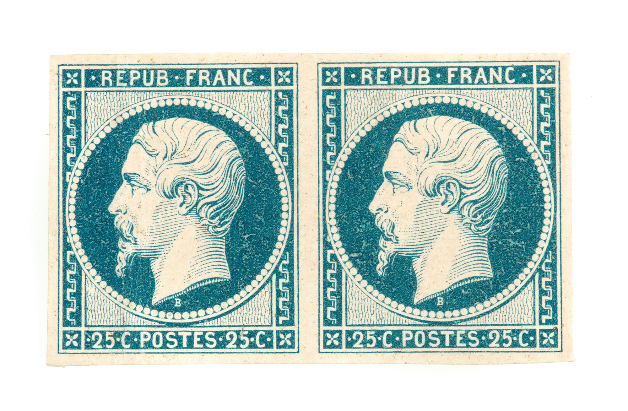 Essay pair of "Napoleon III" 25 cent stamps, France, 1852