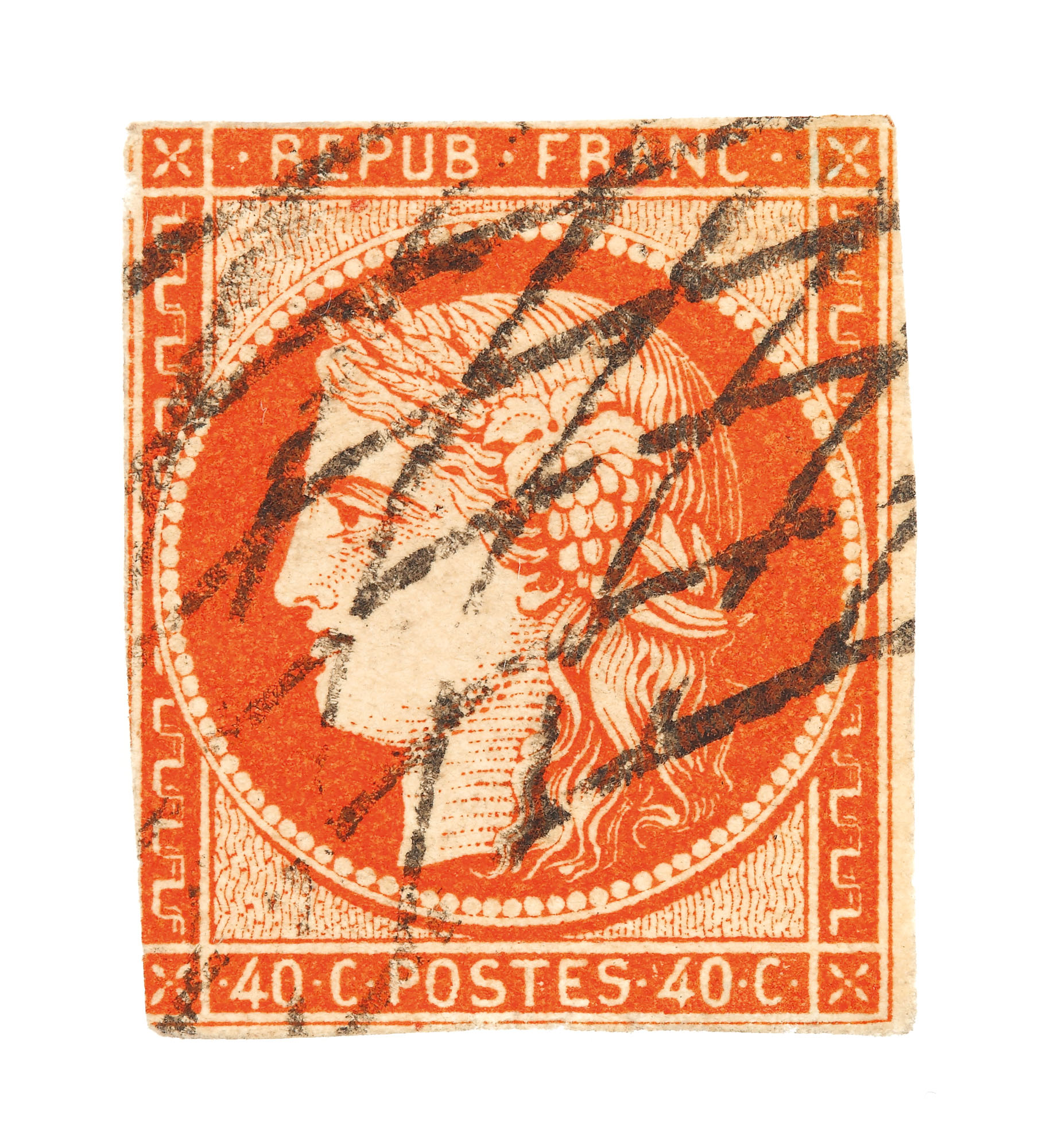 Timbru "Ceres, portocaliu", de 40 de cenţi, Franţa, 1850