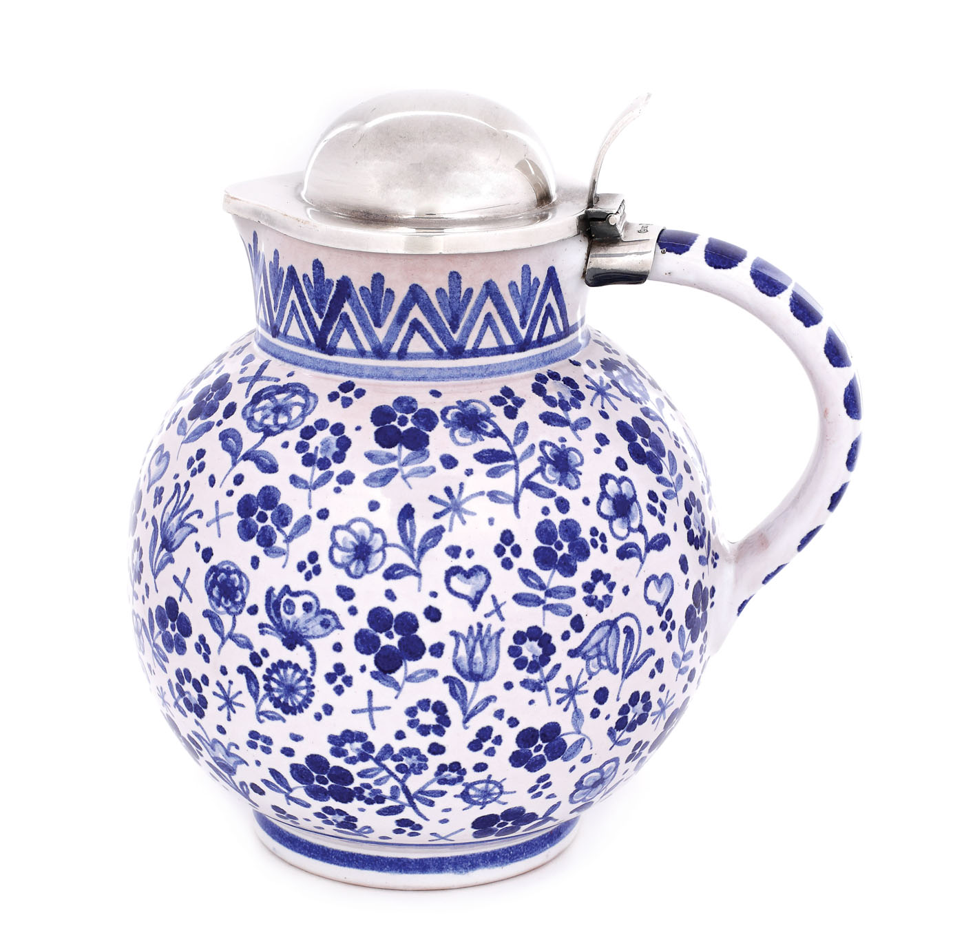Cană din ceramică pictată, cu montură din argint Hermann Bauer, cca. 1900