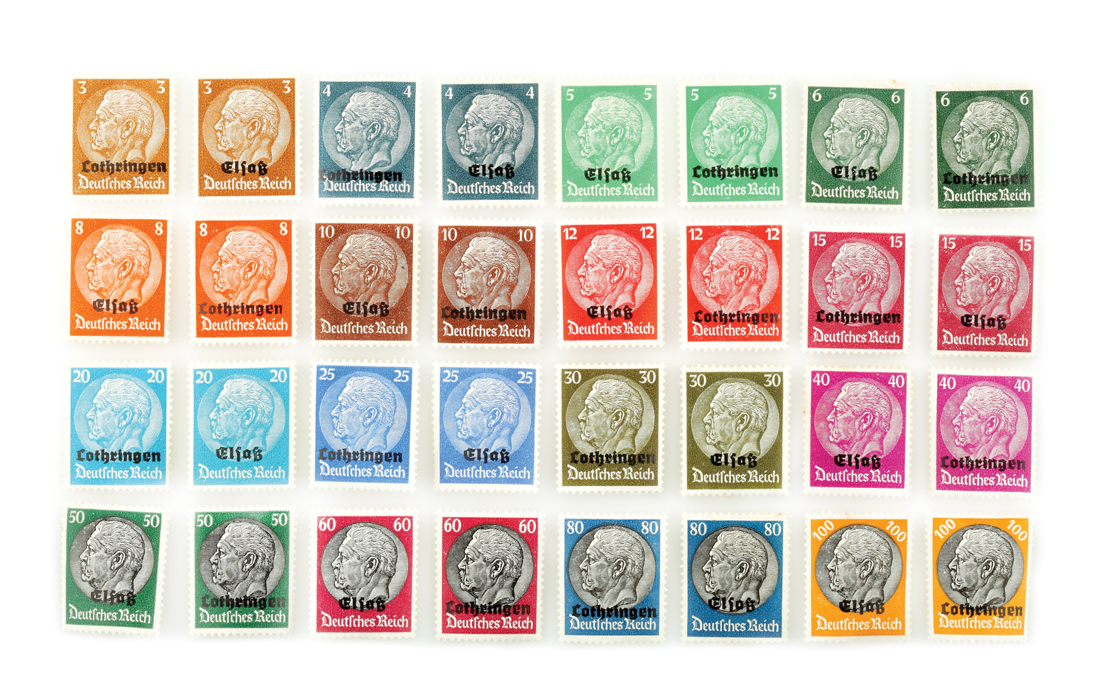 Lot consisting of 32 "Paul von Hindenburg" stamps, Germany, 1933