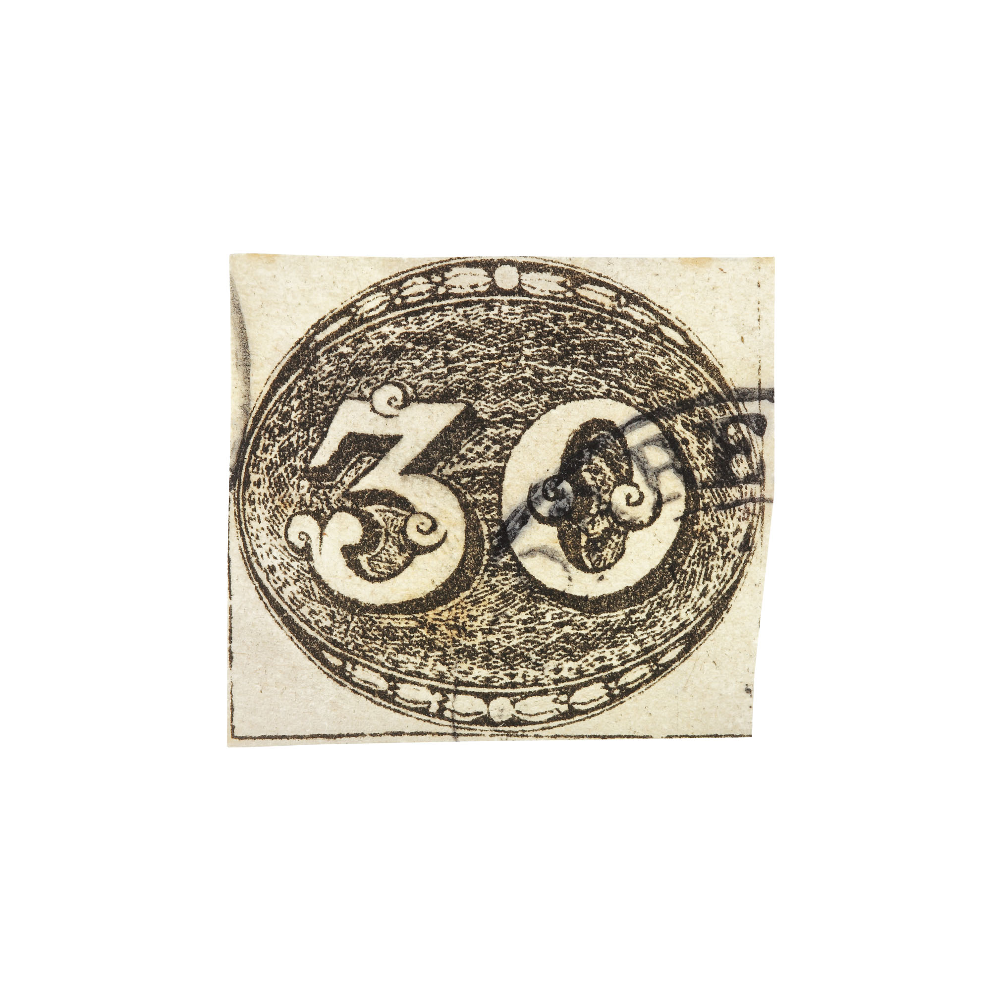 Timbru "Ochi de Bou", de 30 de reali, Brazilia, 1843, a doua emisiune de timbre din lume