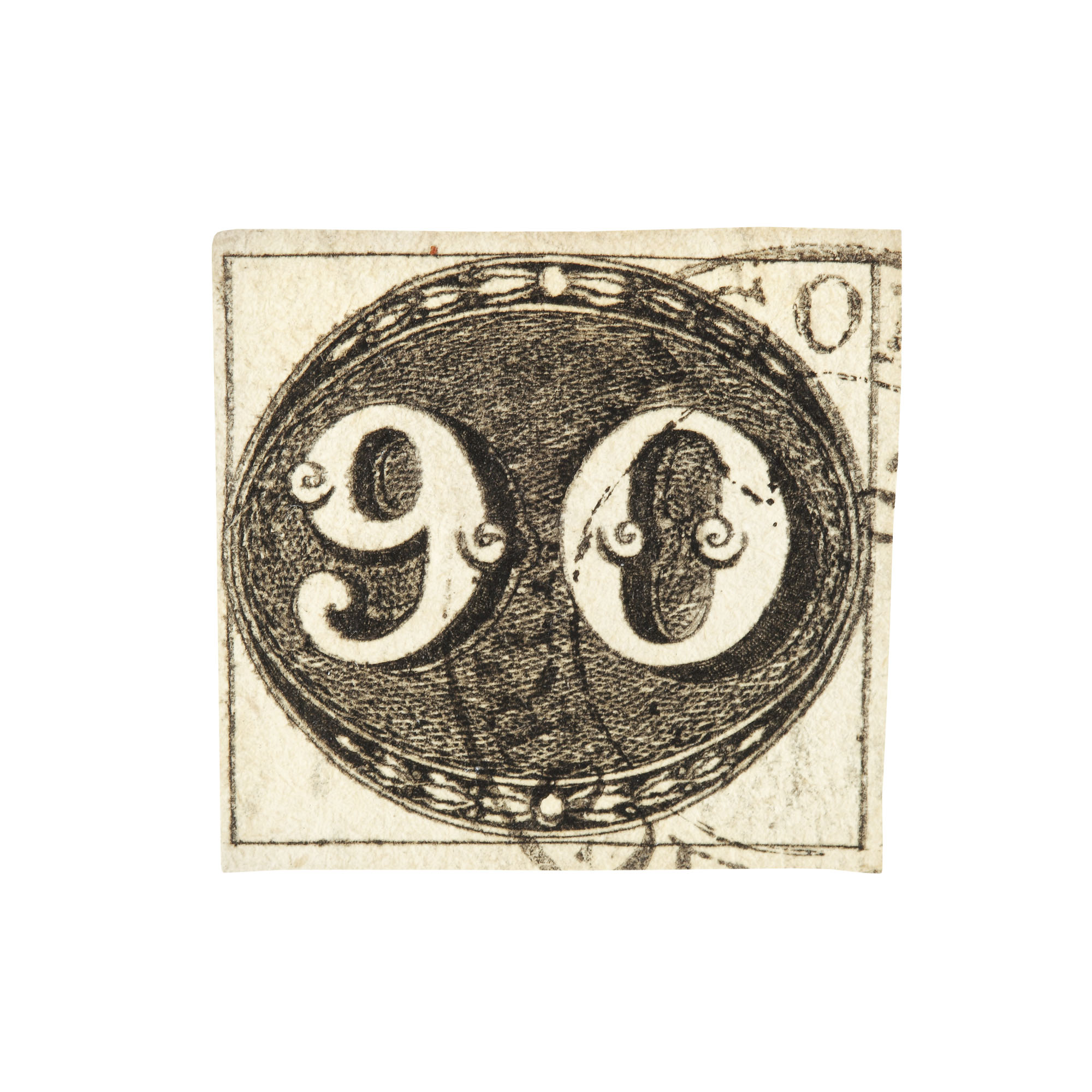 "Bull's Eye" 90 réis stamp, Brazil, 1843 