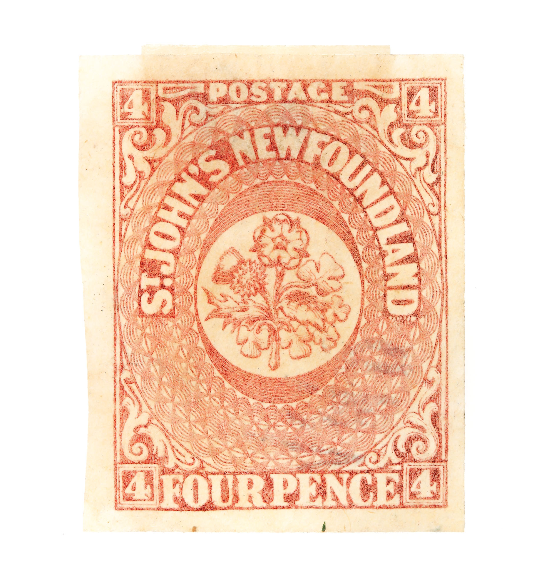 "Flower Coat of Arms" 4 pence stamp, Newfoundland, Canada, 1857