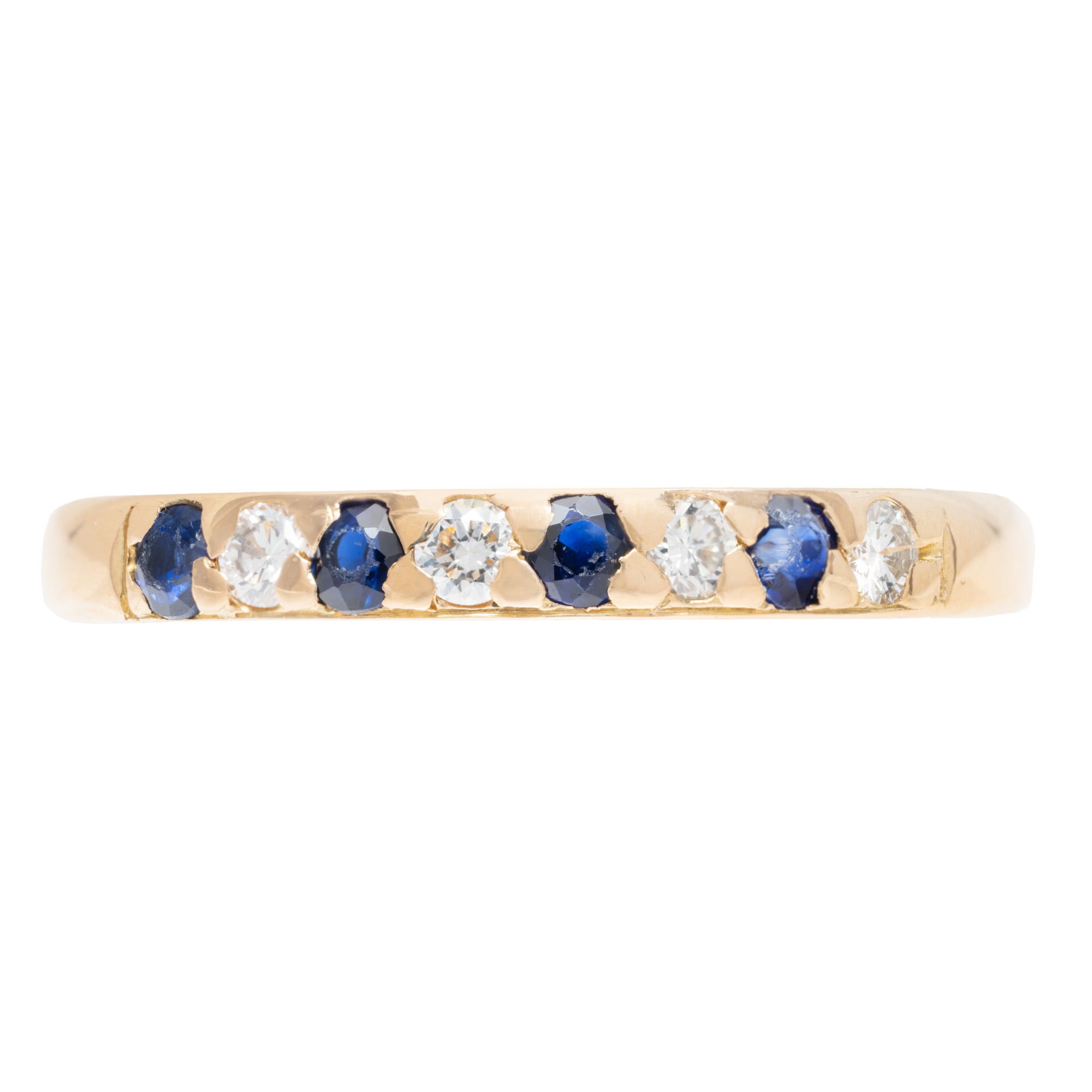 Rose gold ring, decorated with alternating sapphires and diamonds