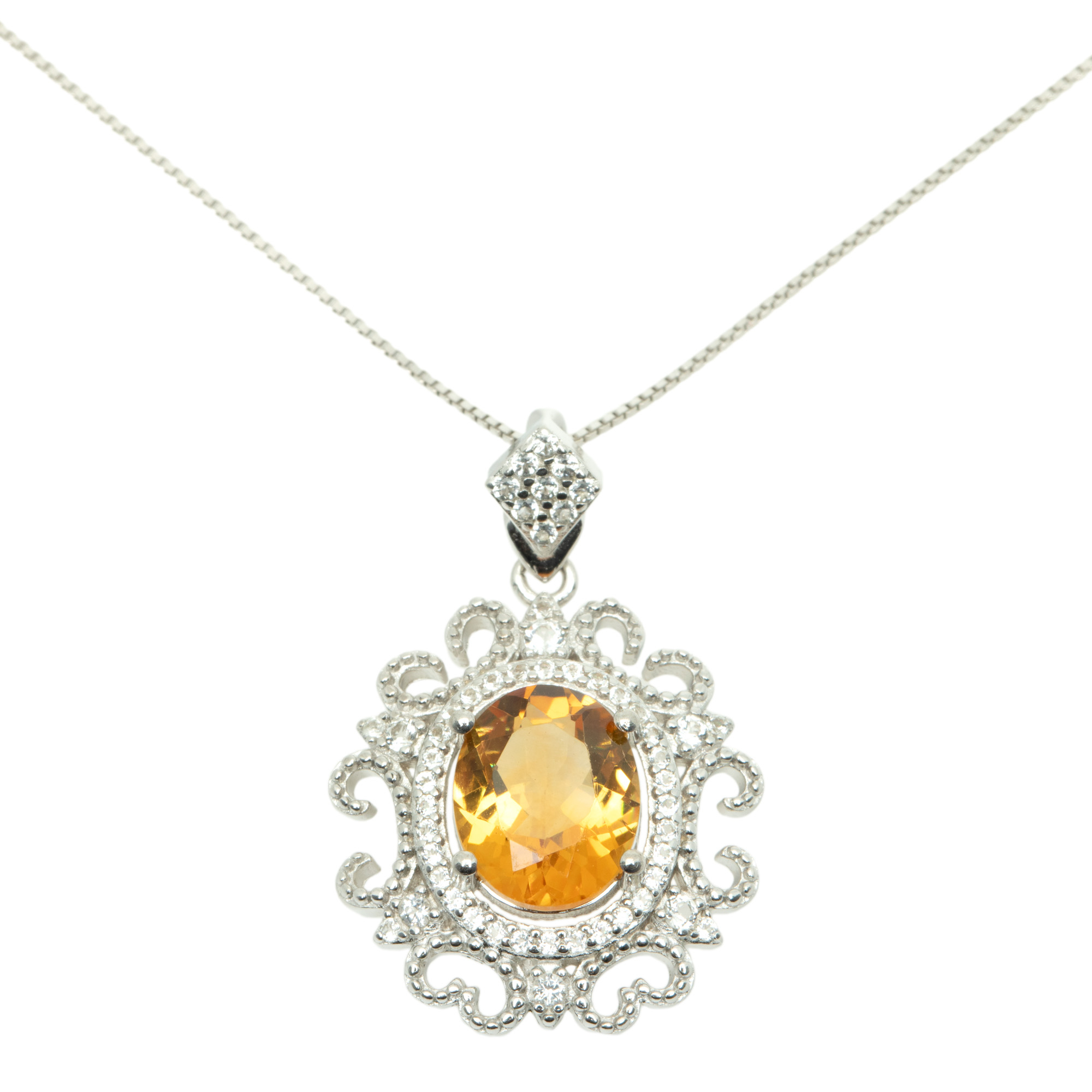 Gilded silver chain with pendant, ornamented with citrine and white topazes