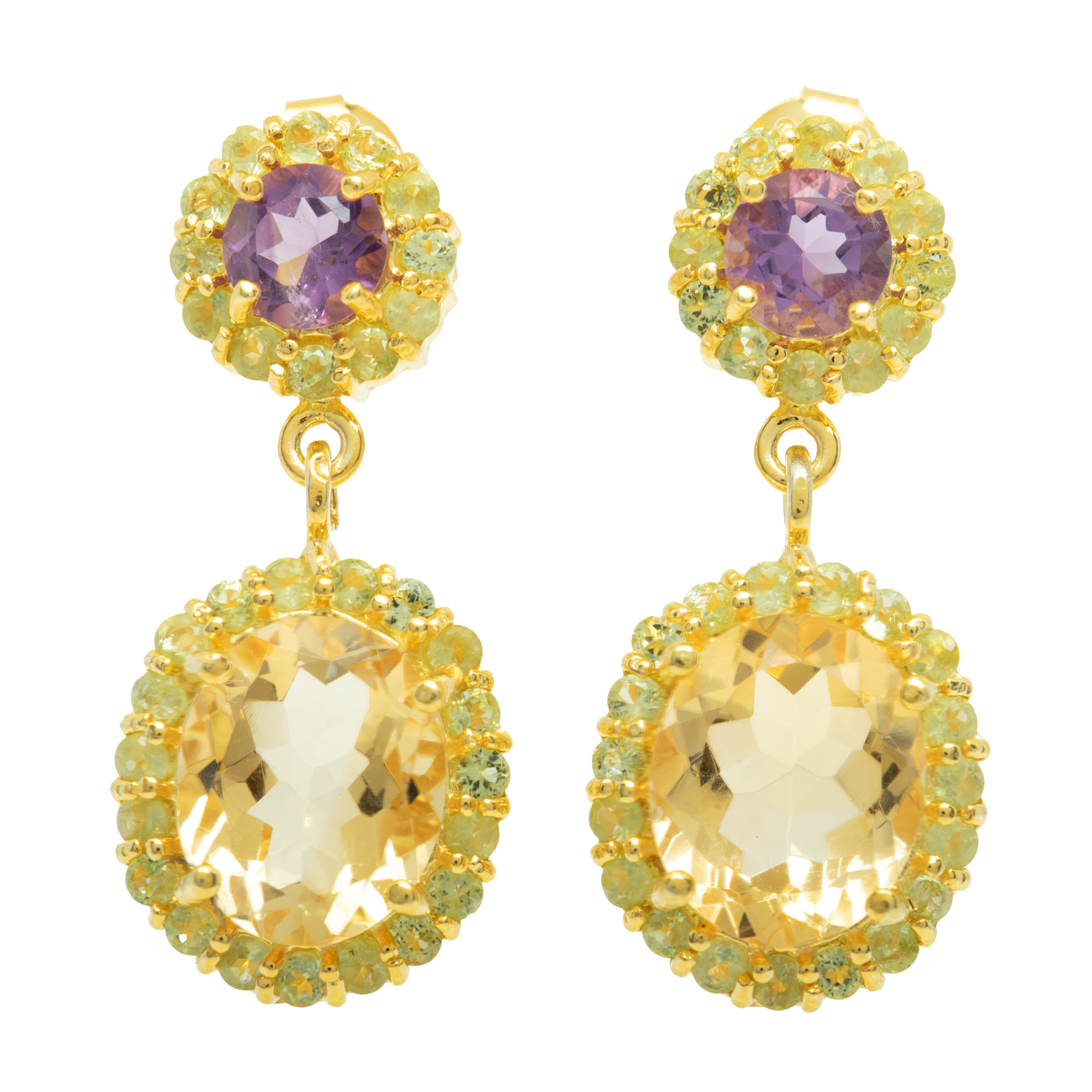 Pair of gold-plated silver earrings, decorated with semi-precious stones