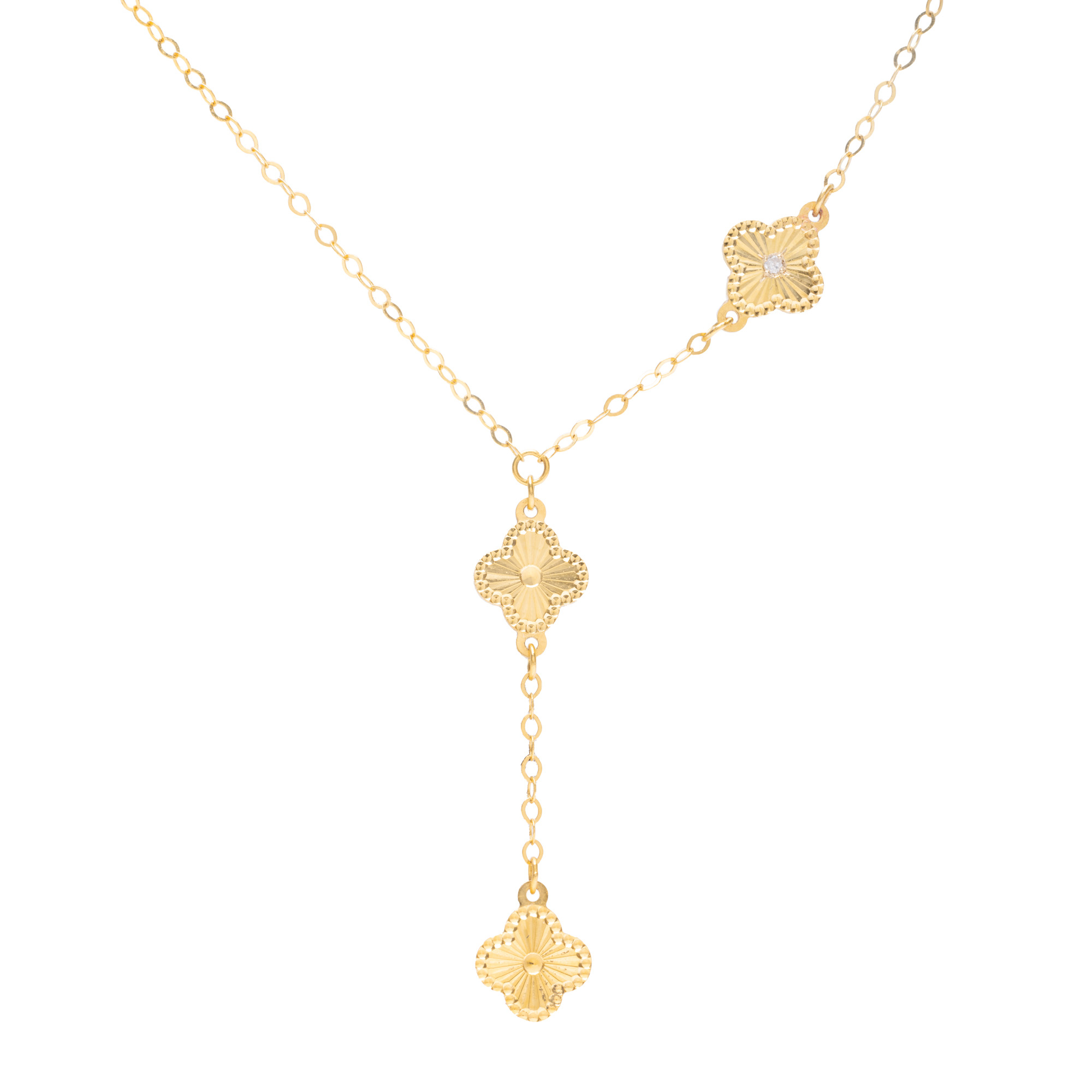 Gold necklace, decorated with clovers and diamonds