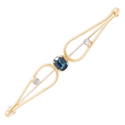 Broșă din aur bicolor, decorată cu safir și diamante