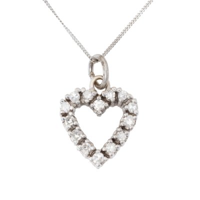 White gold and silver chain with diamond heart pendant