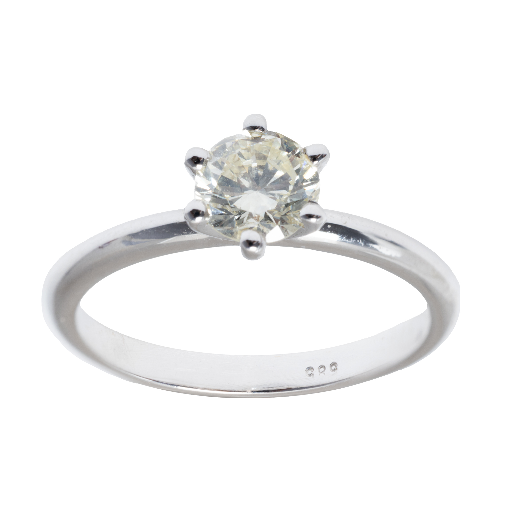 Inel din aur alb, ornat cu un diamant, însoțit de certificat gemologic AIG