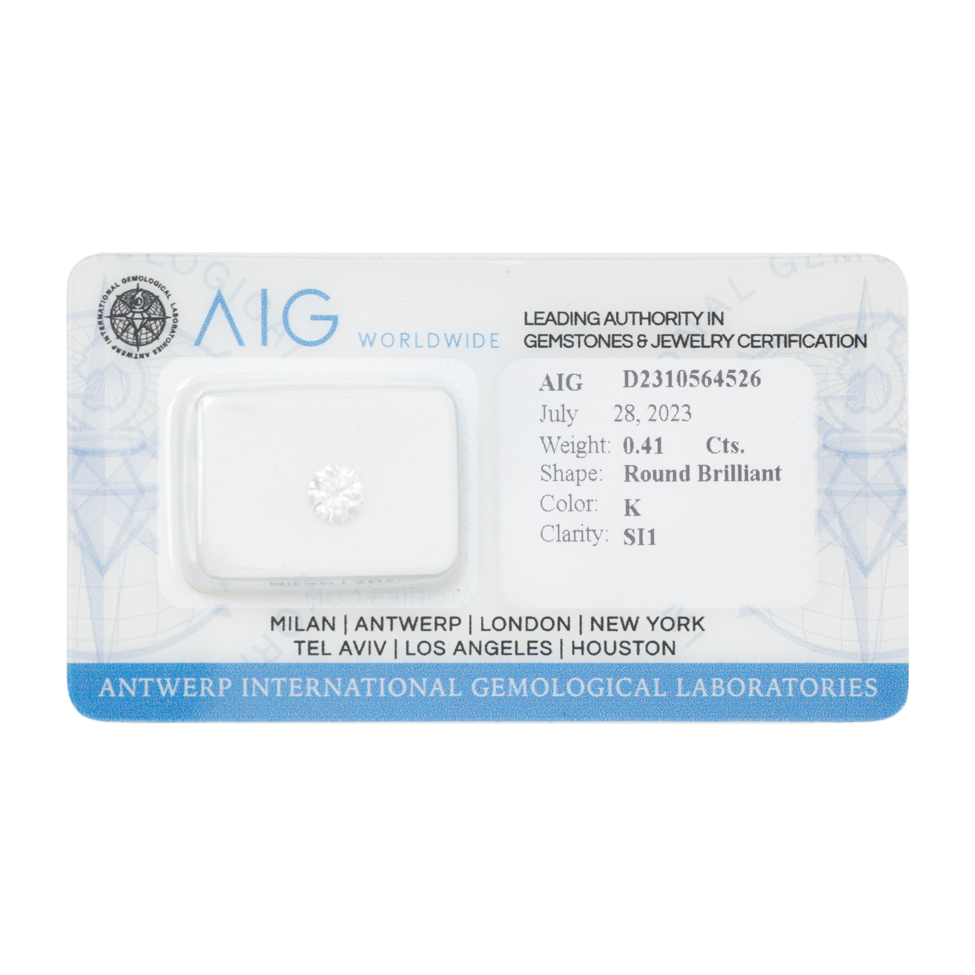 Diamant rotund briliant, cca. 0,41 ct., însoțit de certificat gemologic AIG