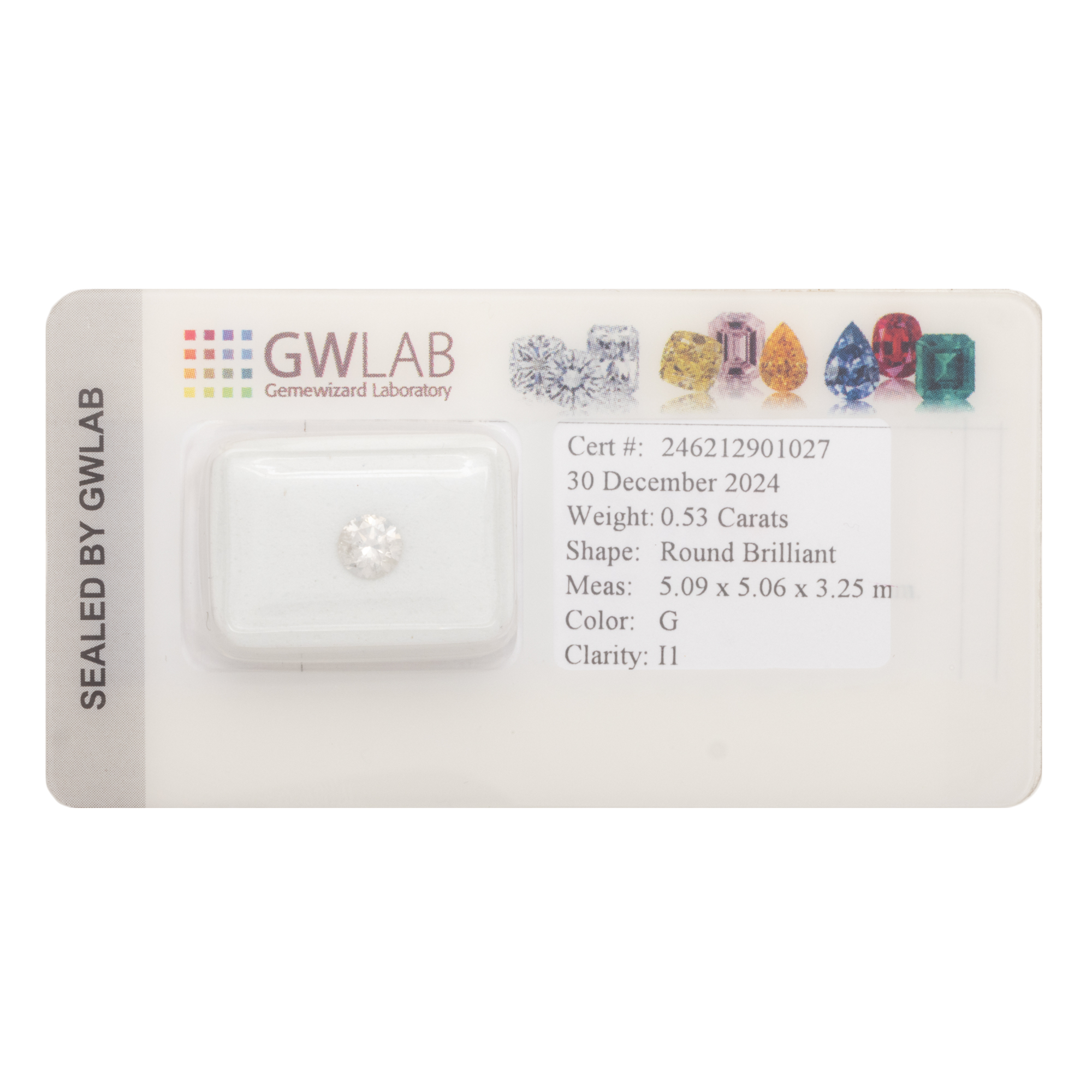 Diamant rotund briliant, cca. 0,53 ct., însoțit de certificat gemologic GWLAB