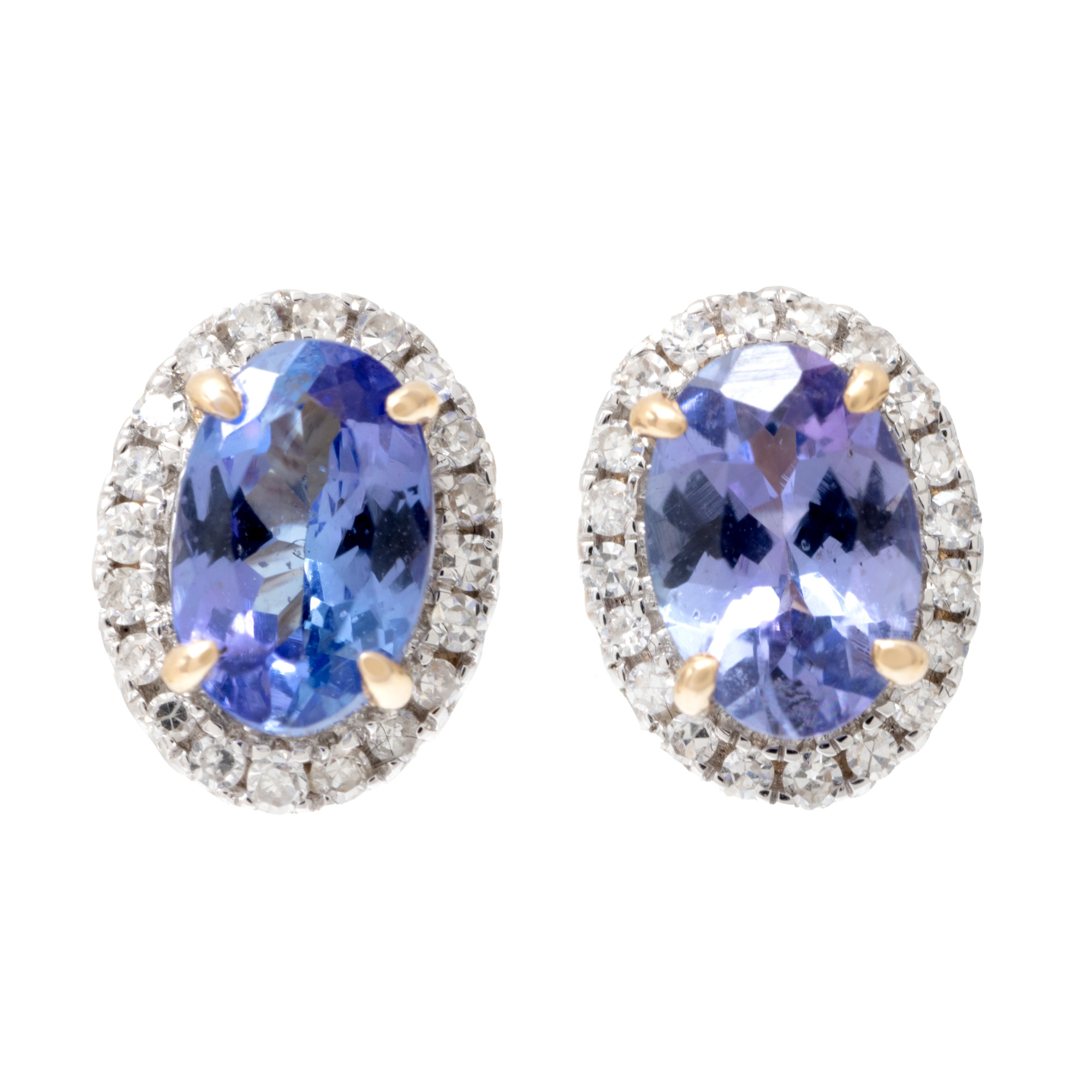 Pair of gold earrings, decorated with tanzanites and diamonds
