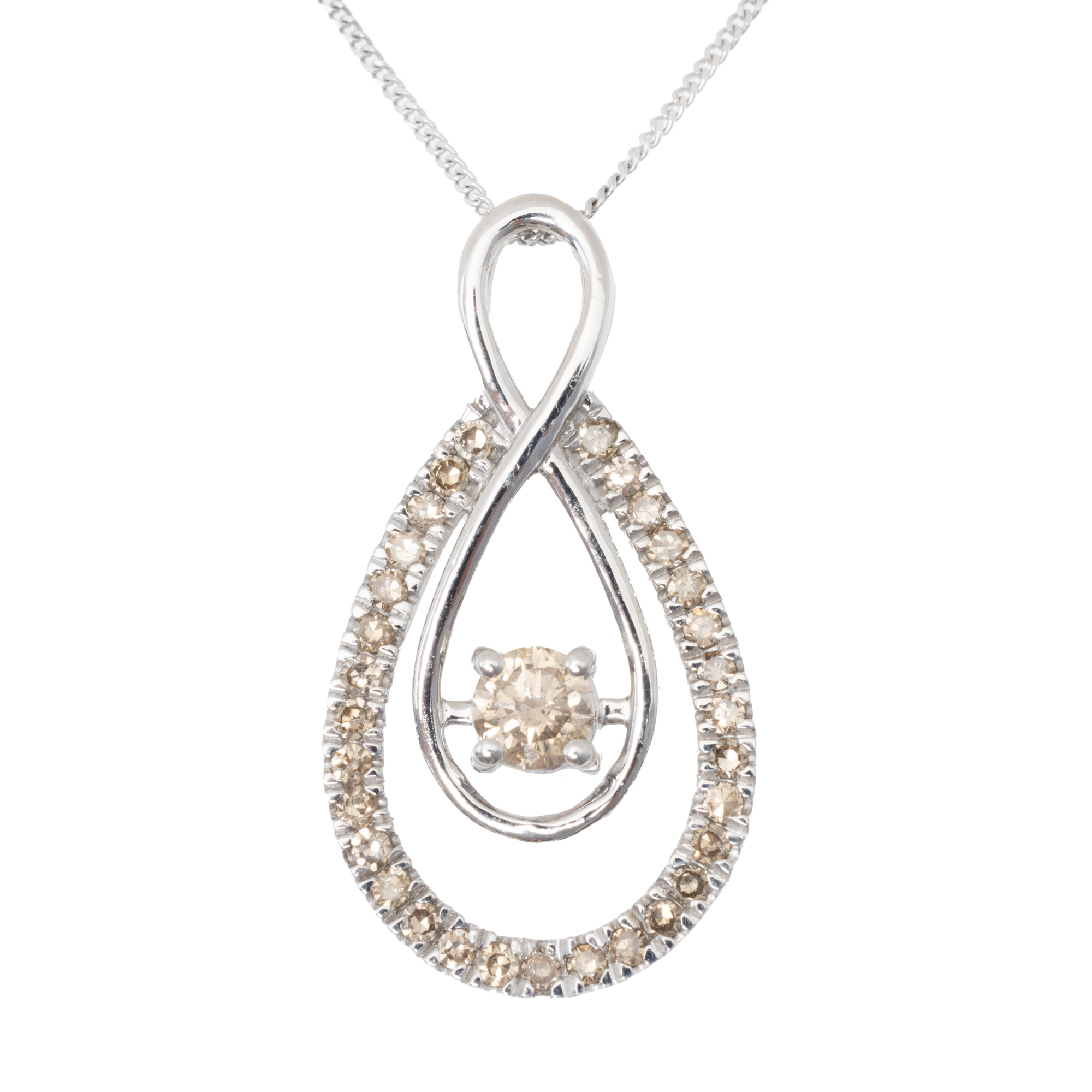 White gold and platinum chain with diamond-decorated pendant