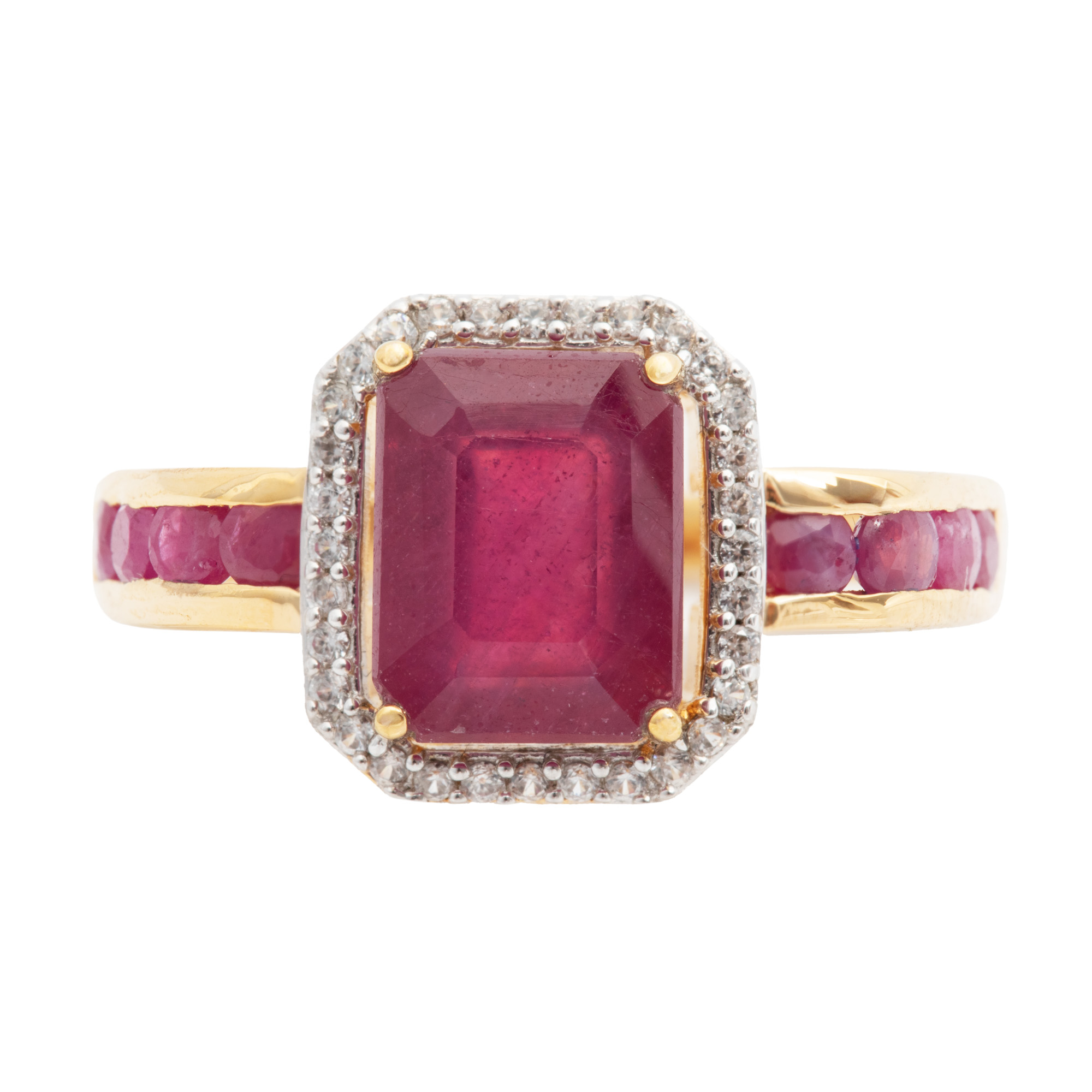 Gilded silver ring, decorated with rubies and topazes