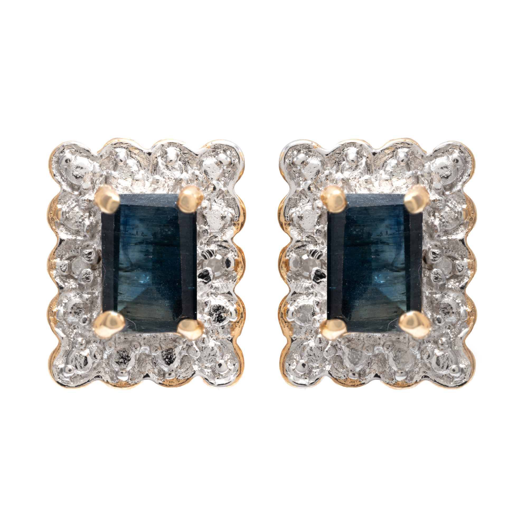 Pair of gilded silver earrings, decorated with sapphires and diamonds