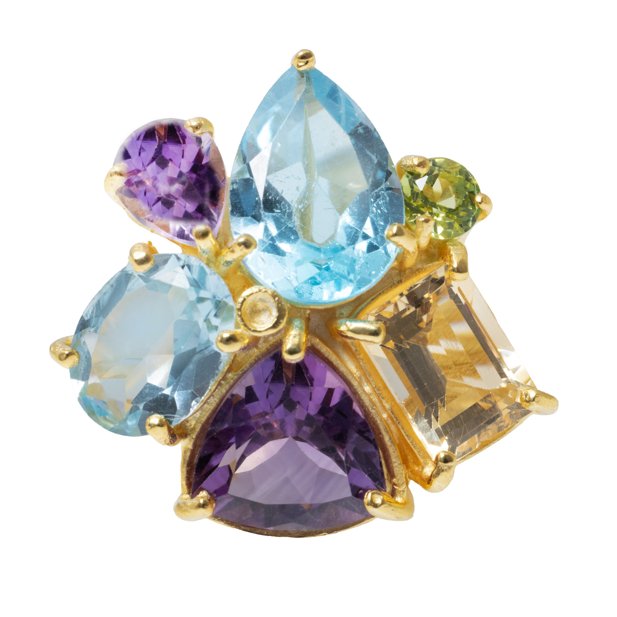 Gilded silver ring, decorated with topaz, peridot, citrine and amethysts