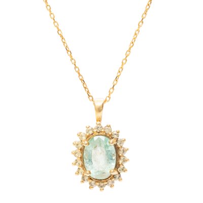 Lanț cu pandantiv din aur și argint, decorat cu beril