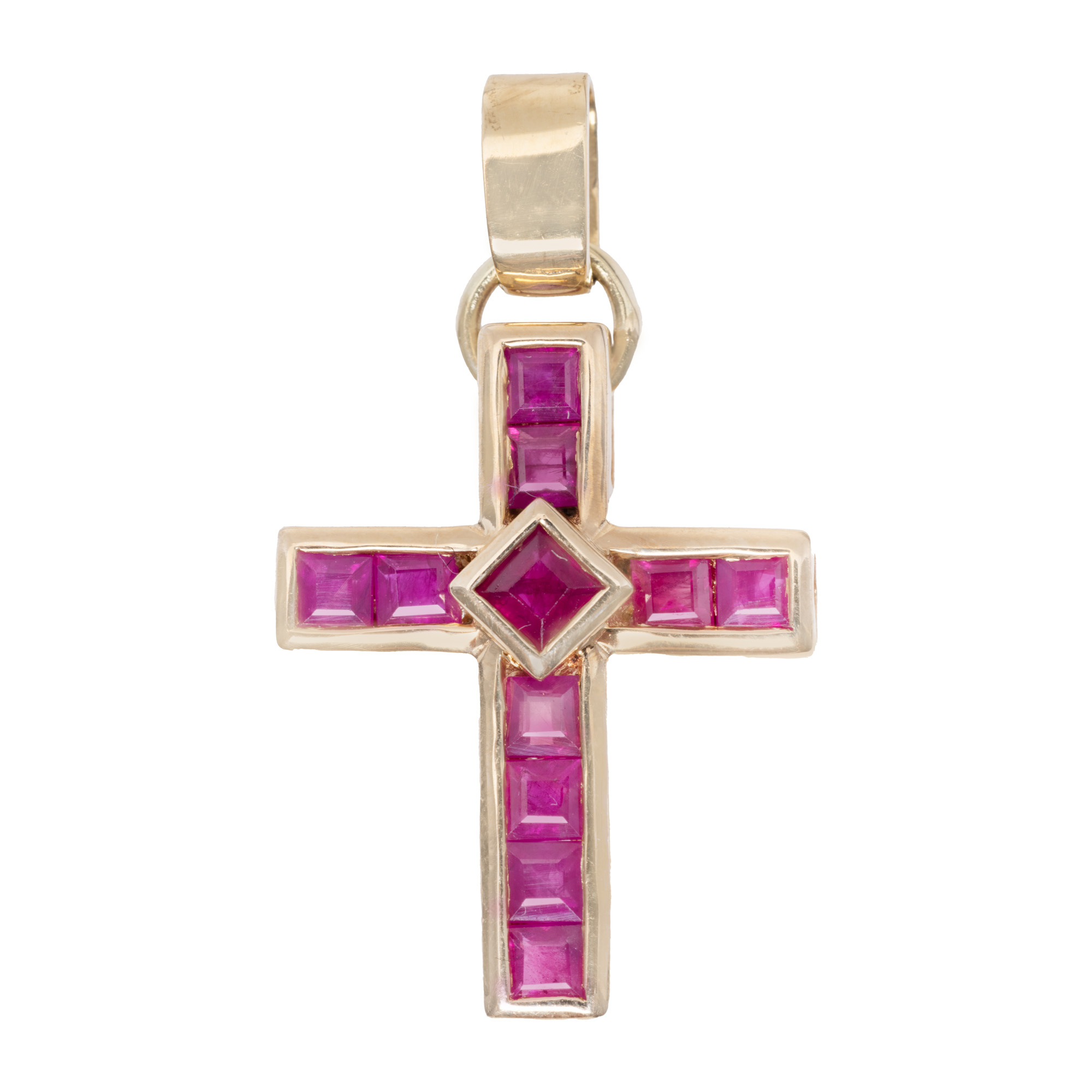 Gold pendant in the shape of a cross, decorated with rubies, accompanied by an additional gemological certificate
