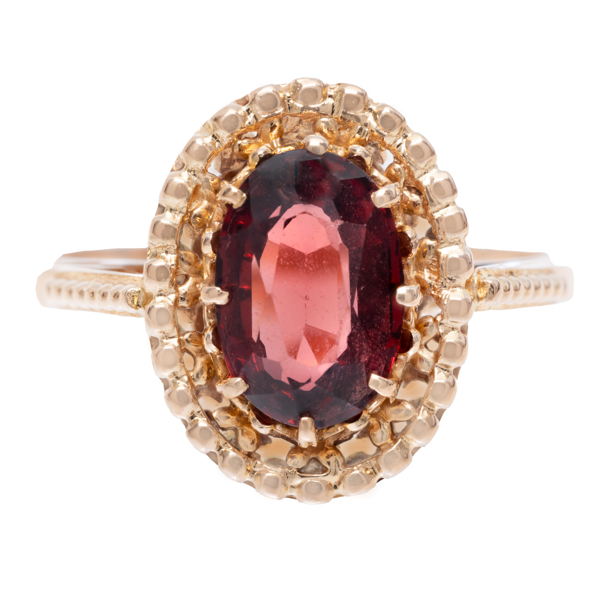 Pink gold ring, decorated with a garnet, accompanied by an additional gemological certificate