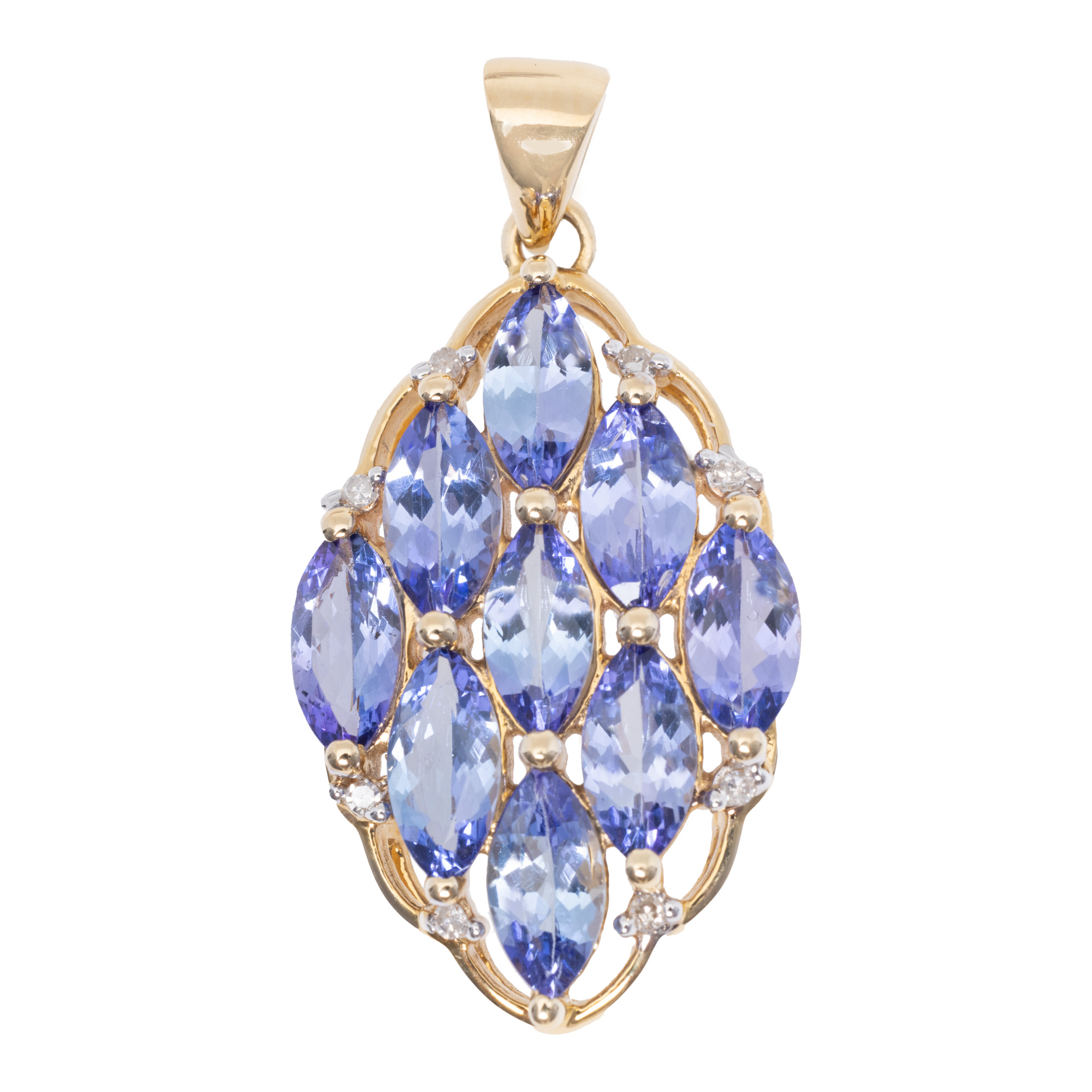 Gold pendant, decorated with tanzanite and diamonds, accompanied by an additional gemological certificate