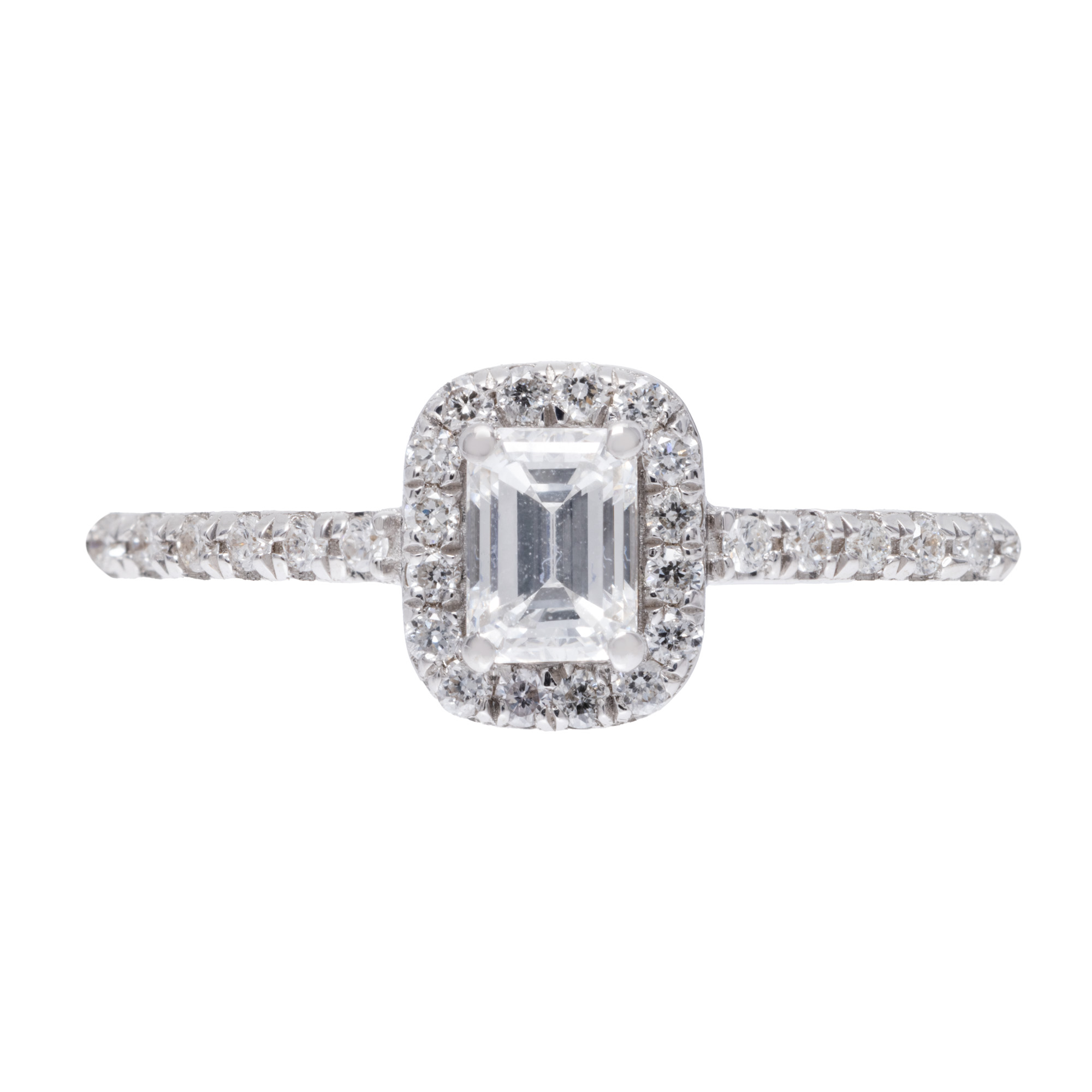 Inel din aur alb, decorat cu un diamant central, anturat de diamante, însoțit de certificat gemologic suplimentar
