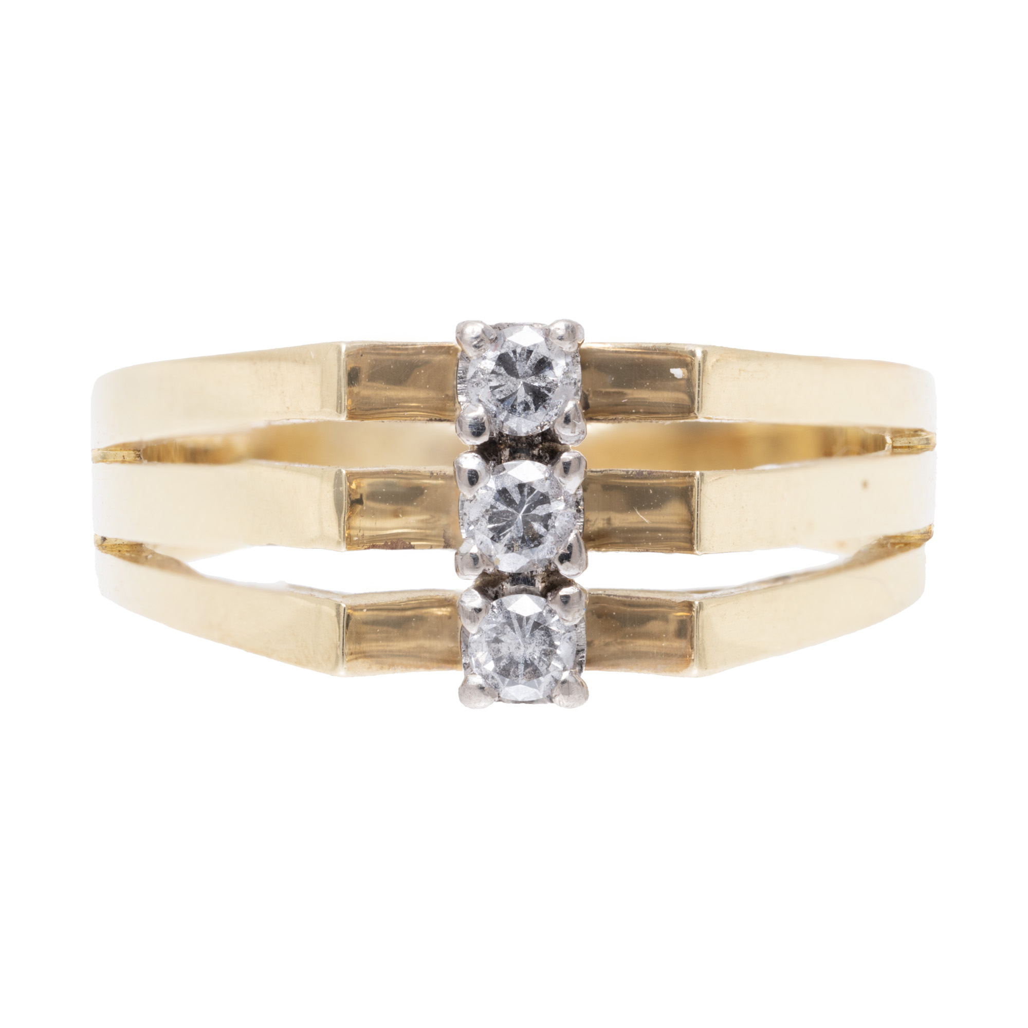 Geometric gold ring, decorated with diamonds