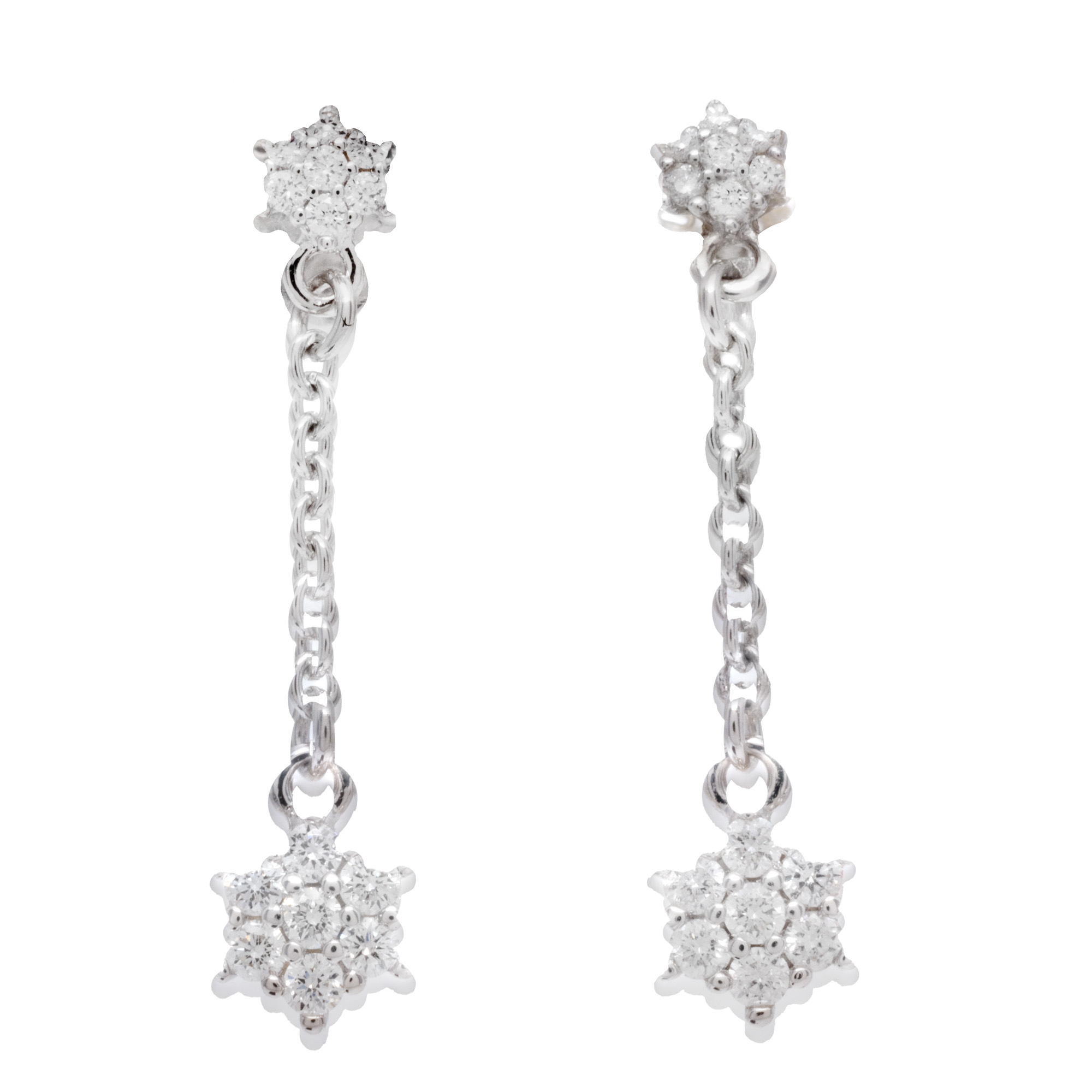 Pair of white gold earrings, adorned with diamonds arranged in a floral pattern