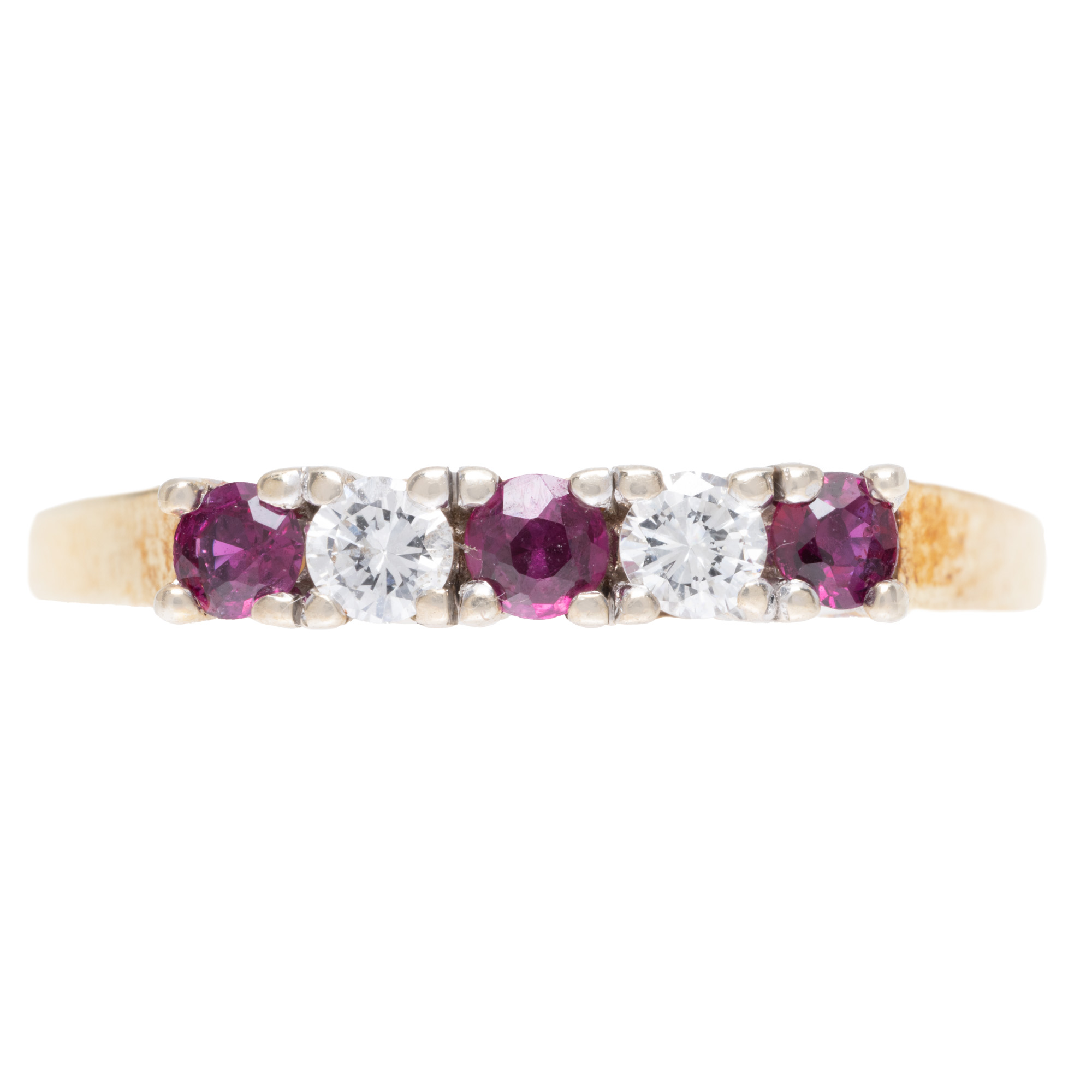 Bicolor gold ring, adorned with alternating diamonds and rubies