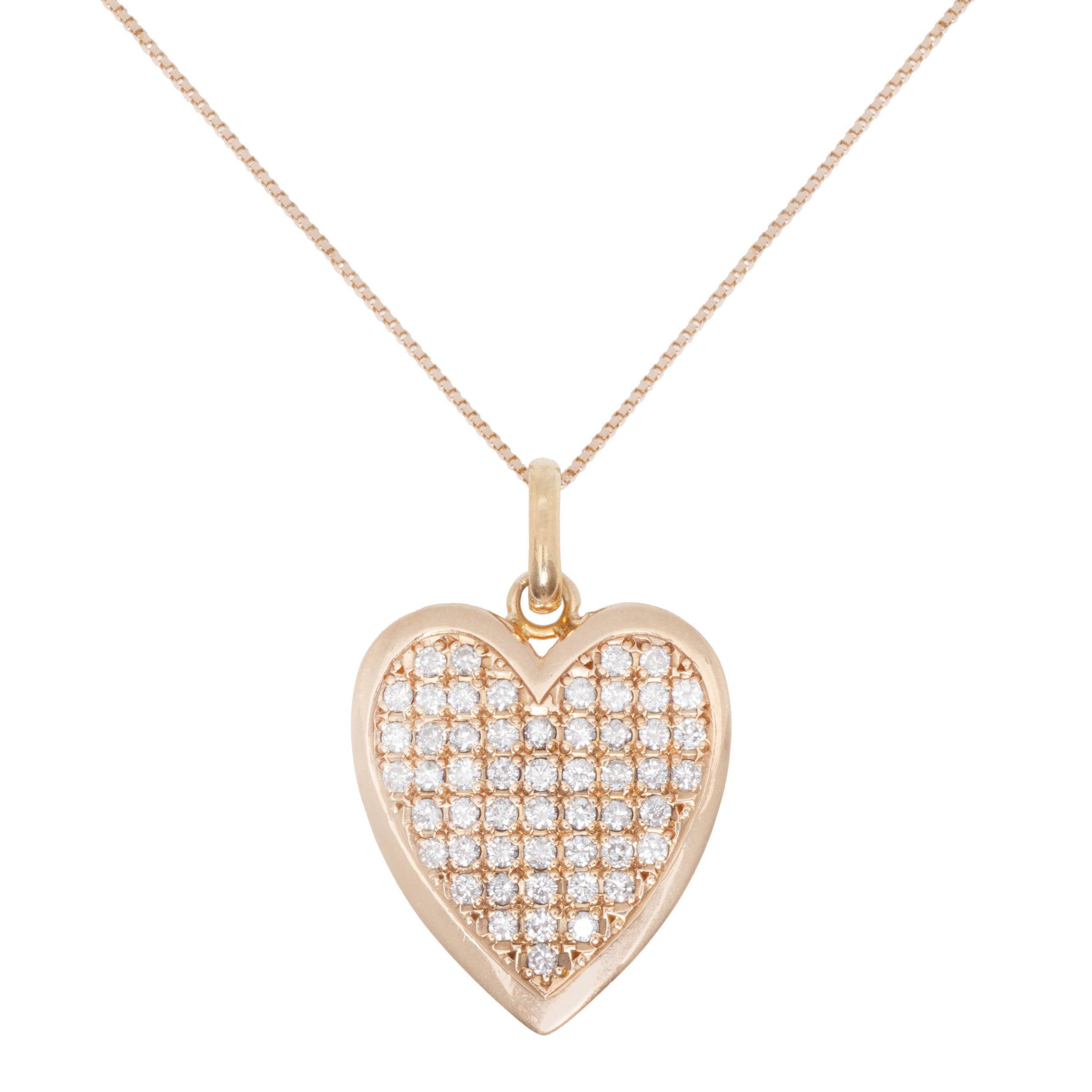 Rose gold chain with heart pendant, decorated with diamonds