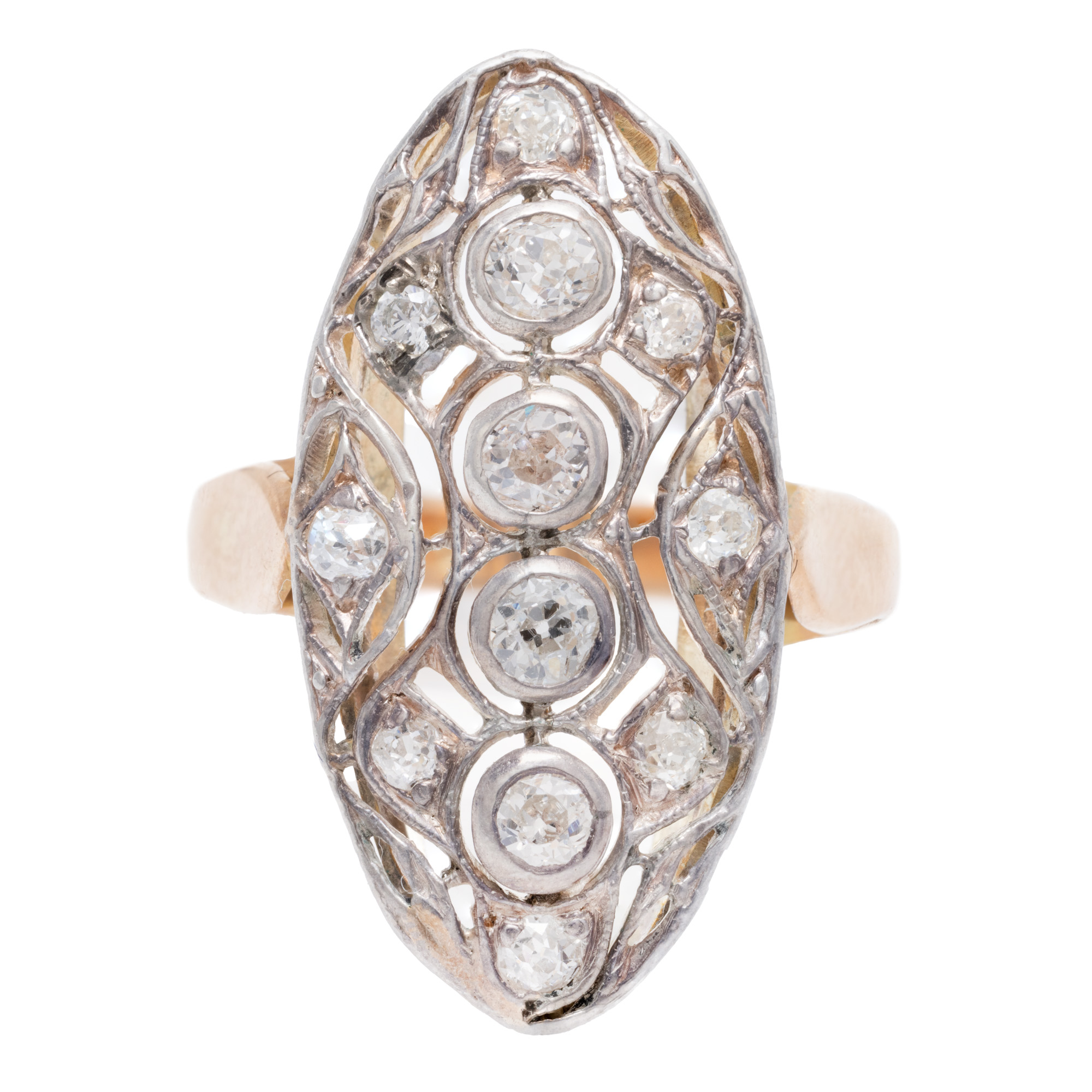 Art Deco Ring, made of gold and silver, paved with diamonds, circa 1930