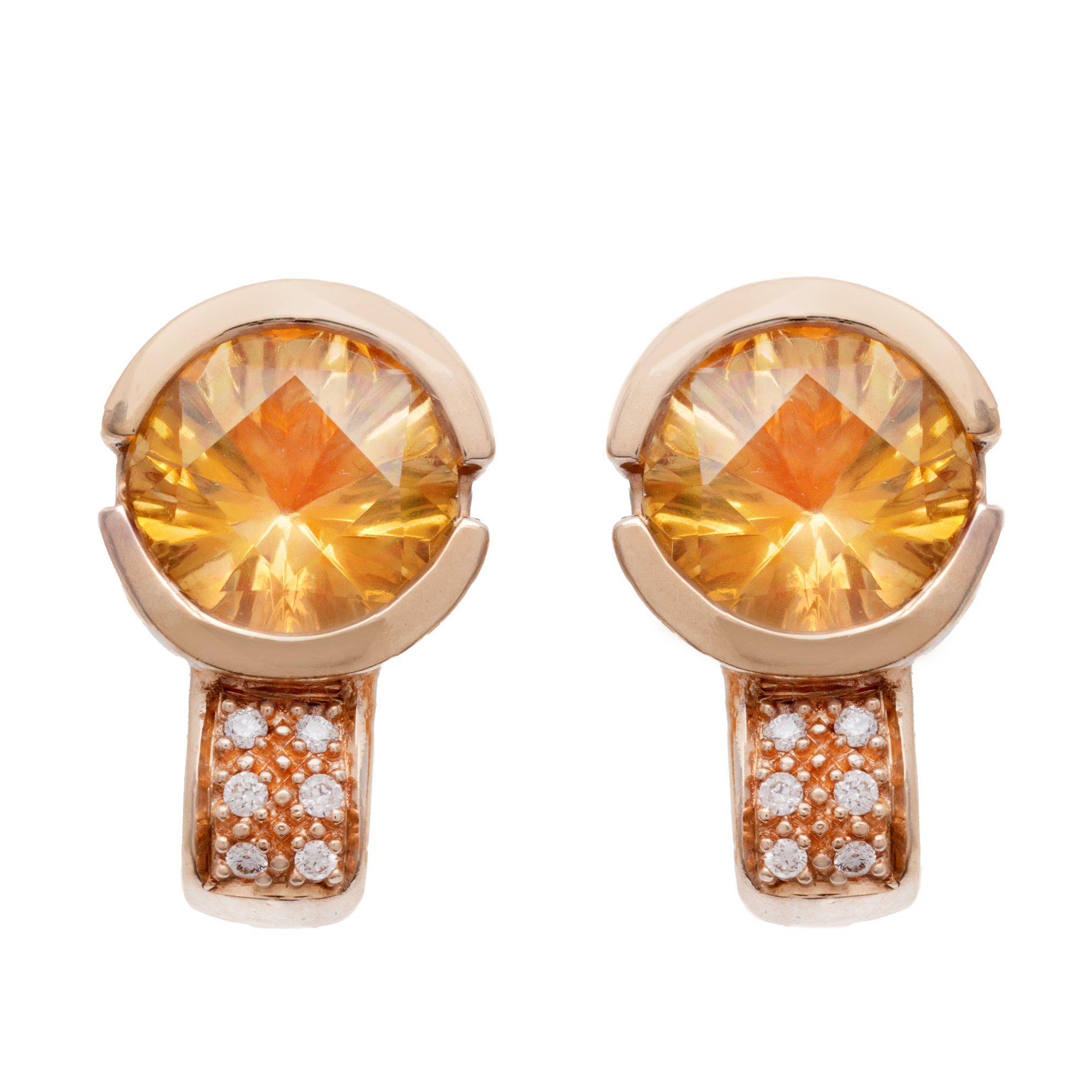 Pair of pink gold earrings, decorated with citrines and diamonds, accompanied by an additional gemological certificate