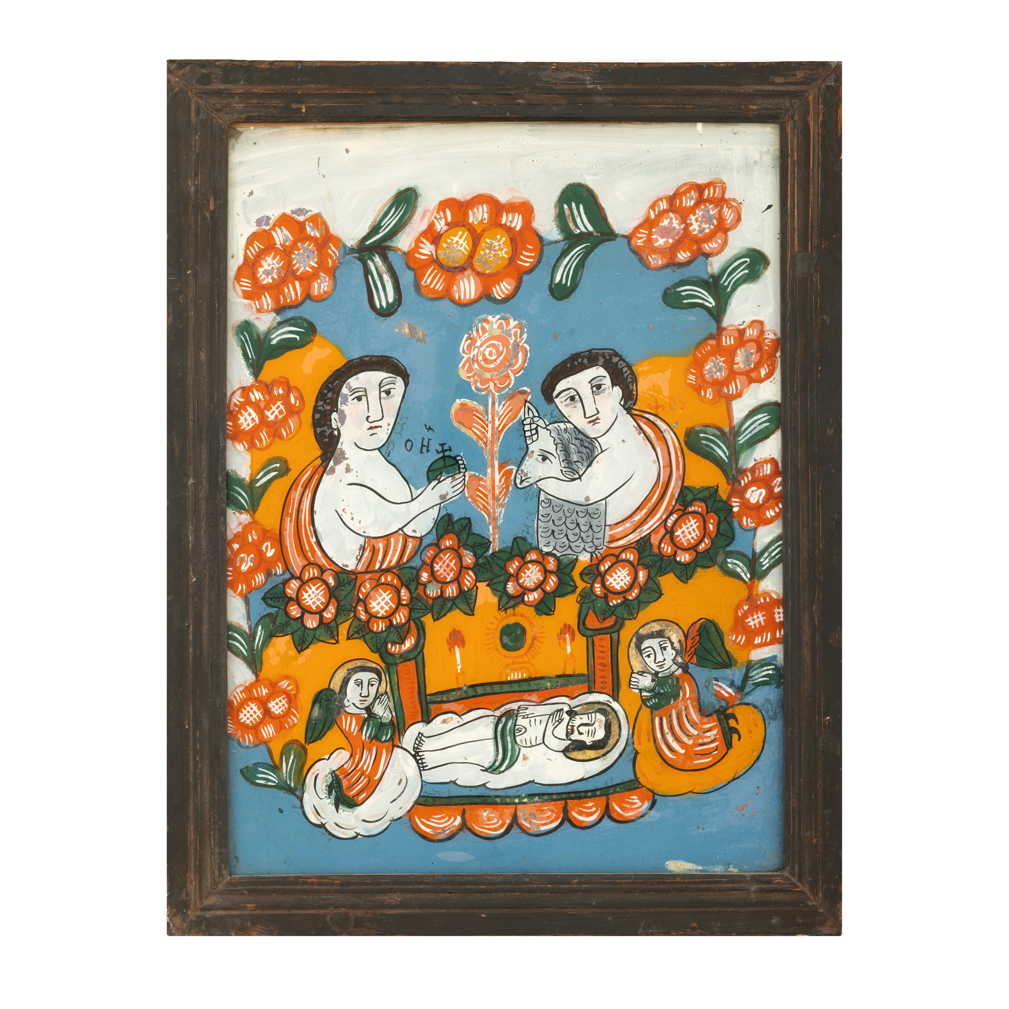 Icon on Glass, "Child Jesus and Child John the Baptist", Gherla Workshop, end of 19th Century, from the Blendea family collection