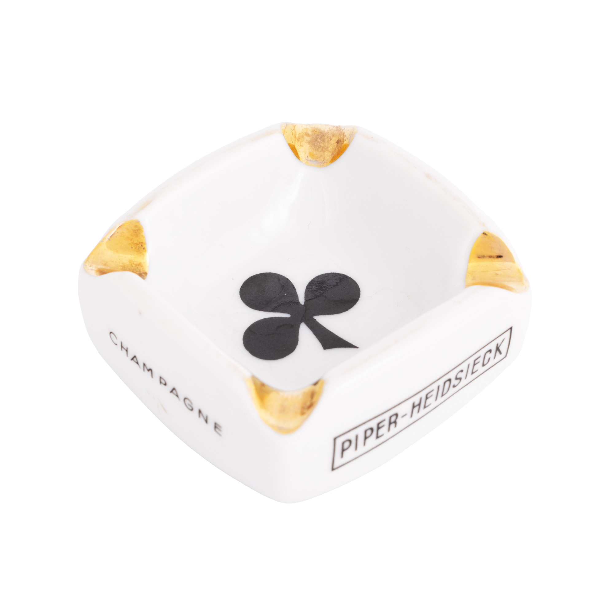 Souvenir Piper-Heidsieck Champagne ashtray, made of porcelain, decorated with the clover symbol, from the Blendea family collection