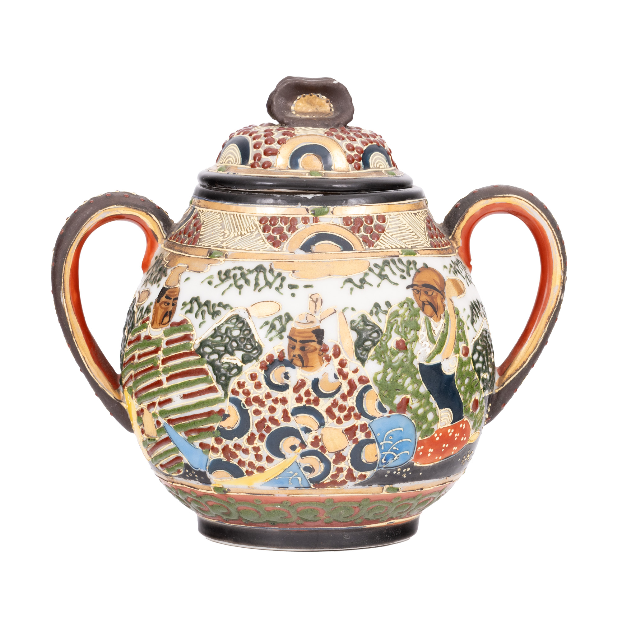 Satsuma Vase, made of ceramics, with handles, decorated with an imperial scene, signed Shimizu, Meiji period, Japan, early 20th century, from the Blendea family collection