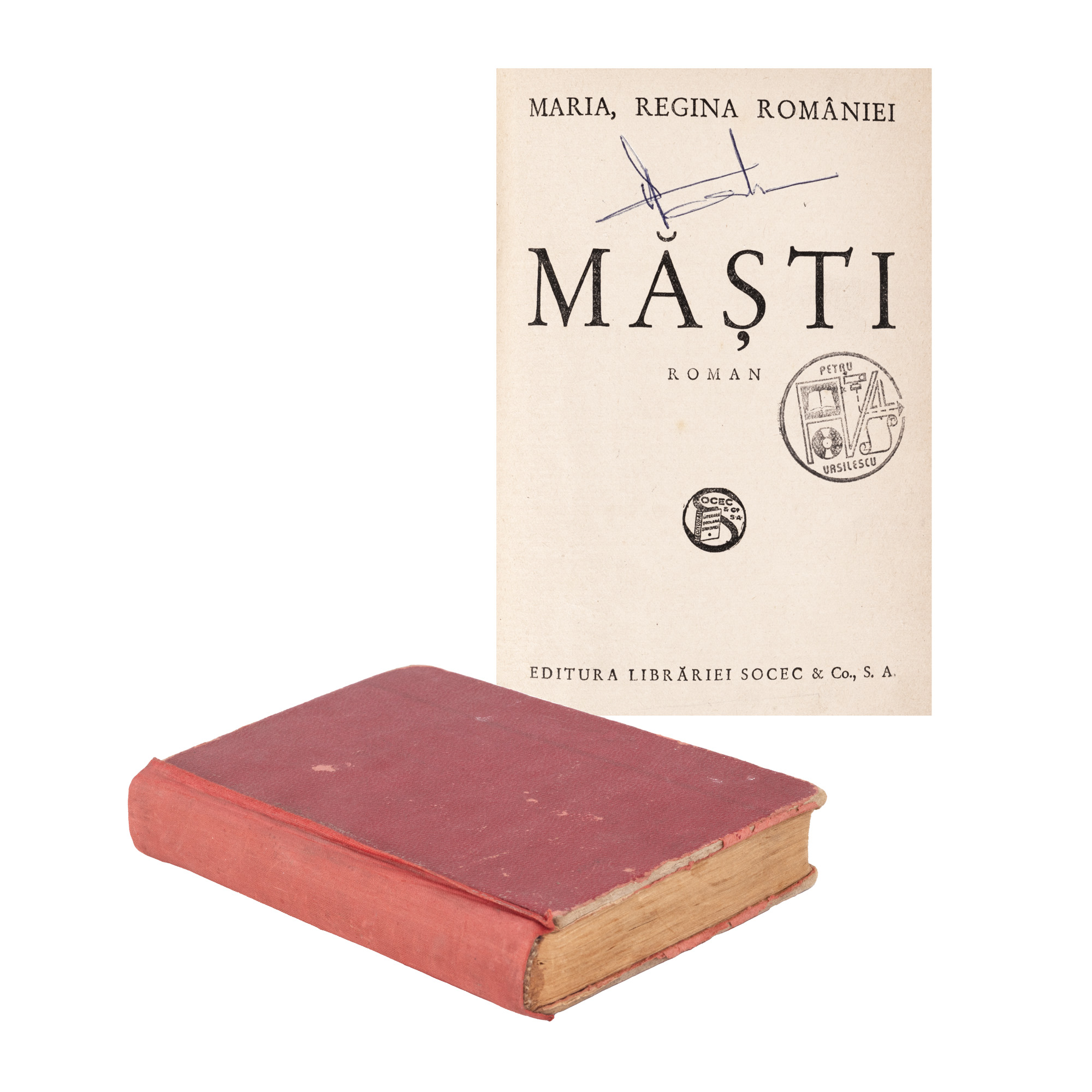 ”Măști”, de Regina Maria, 1938, cu ex-libris