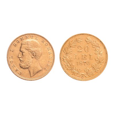 Monedă 20 Lei 1870, aur, piesă de excepție