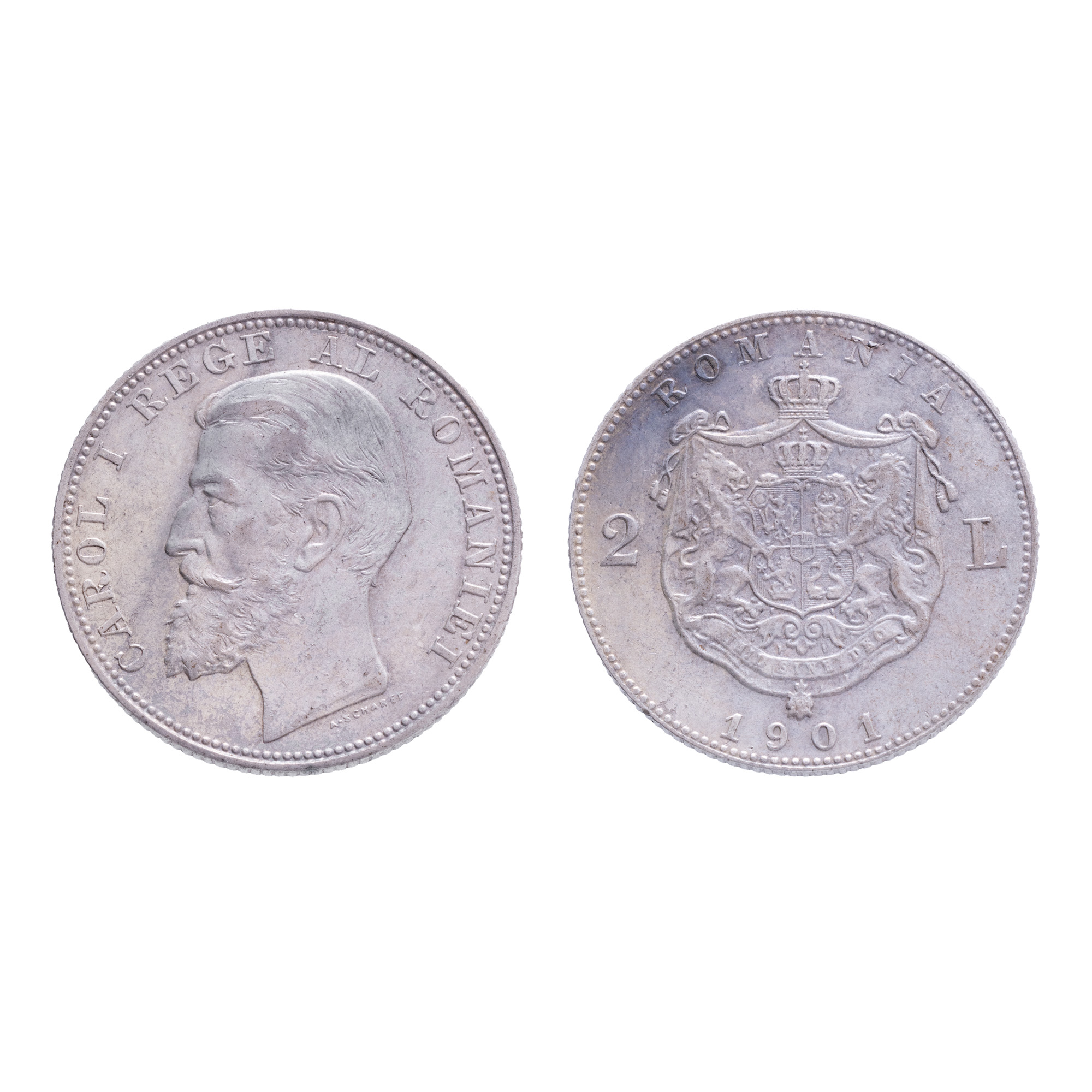Monedă 2 Lei 1901, argint, cea mai rară monedă românească de circulație, piesă de excepție