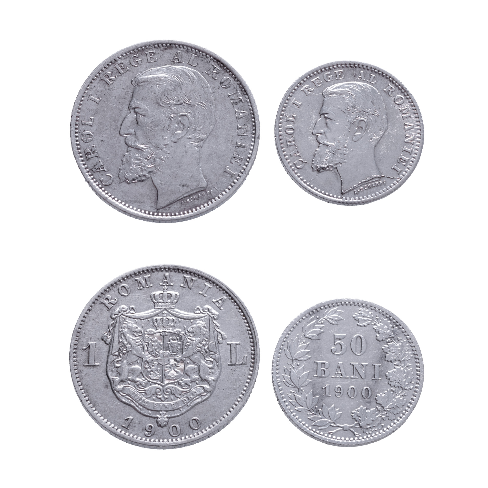 Pereche de monede, 1 Leu și 50 Bani 1900, necirculate, argint