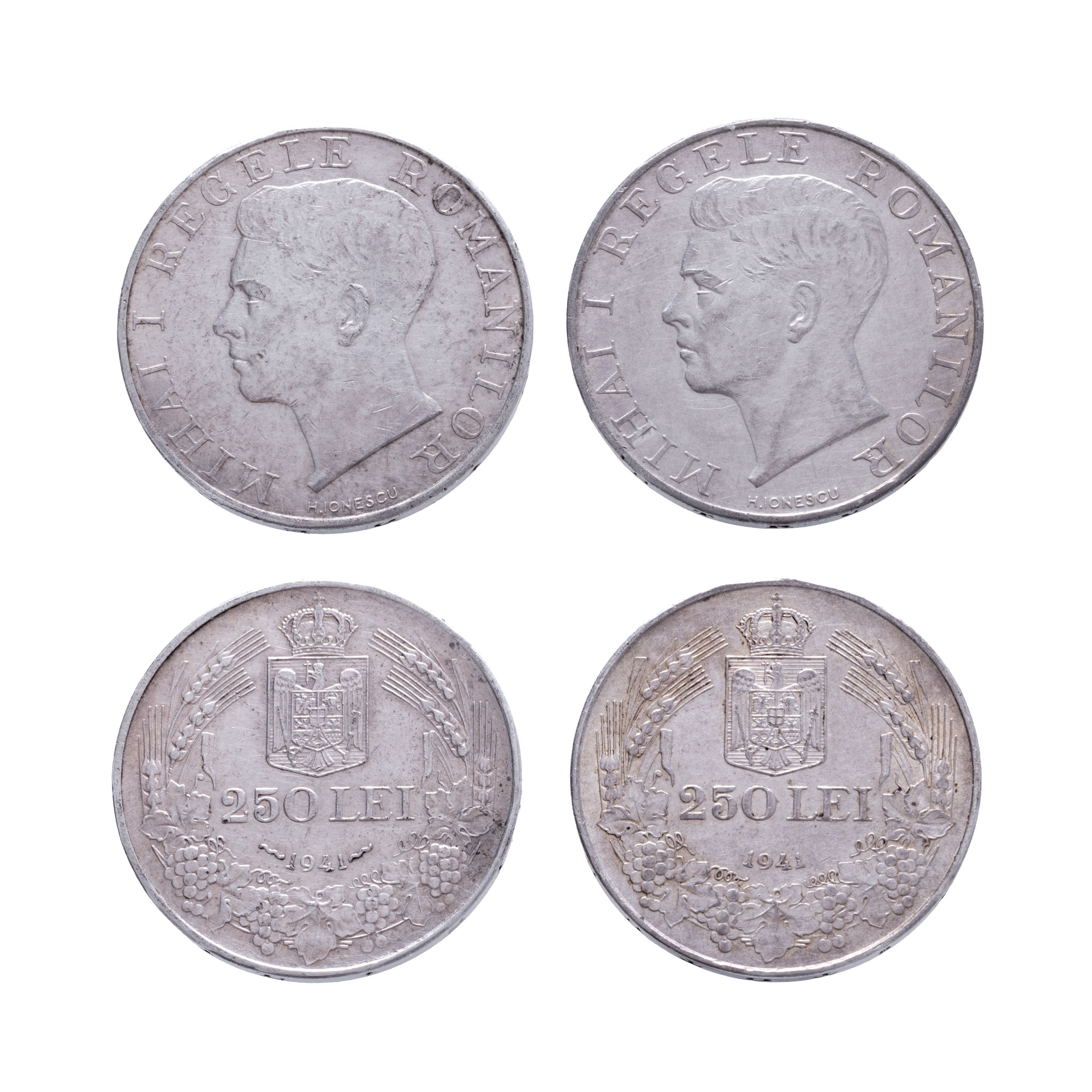 Pair of 250 Lei coins 1941, TPT and NSD, silver