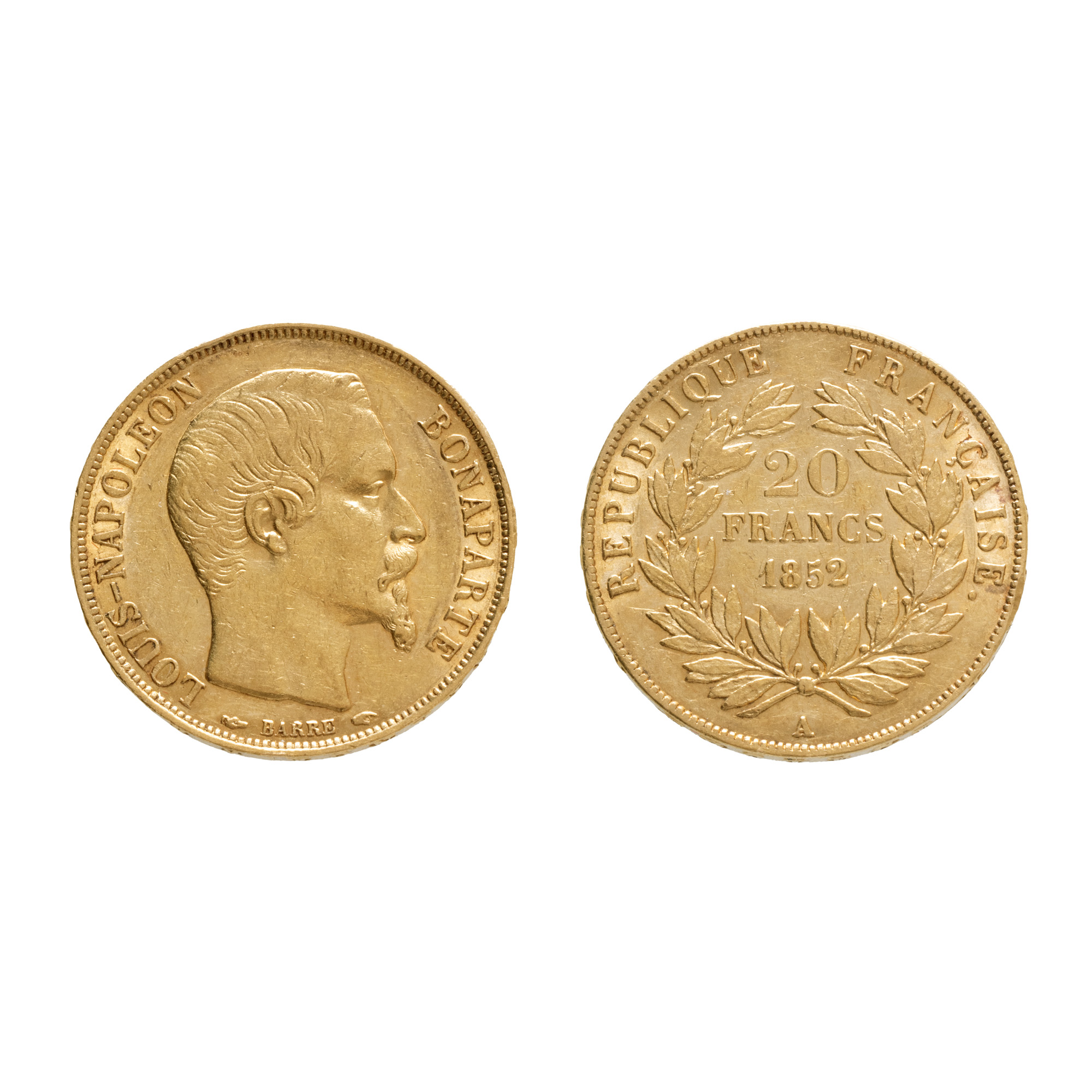 Monedă 20 Franci, Louis Napoléon Bonaparte, a Doua Republică Franceză, 1852, aur